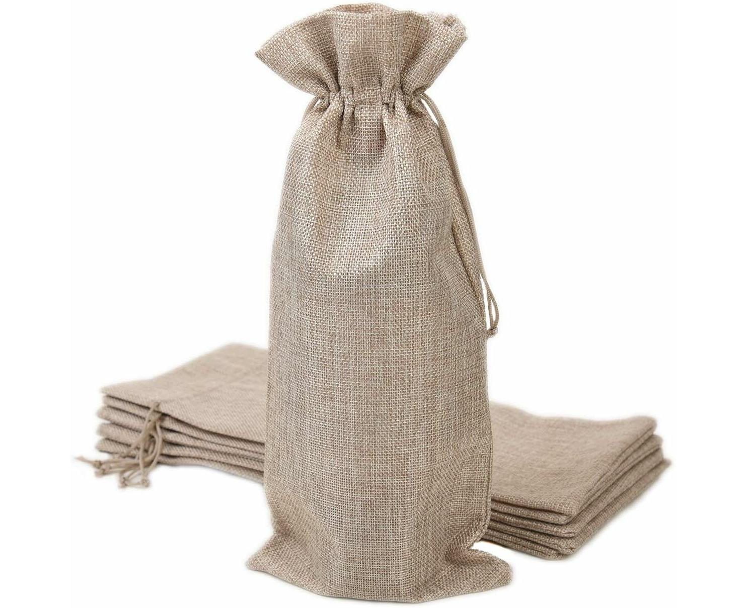 6 Burlap Bags with Drawstring, Rustic Gift Bag Bulk Pack for Mugs, Mason Jars, Wedding Party Favors, Grocery, Gift and Treat Pouches - Image 1