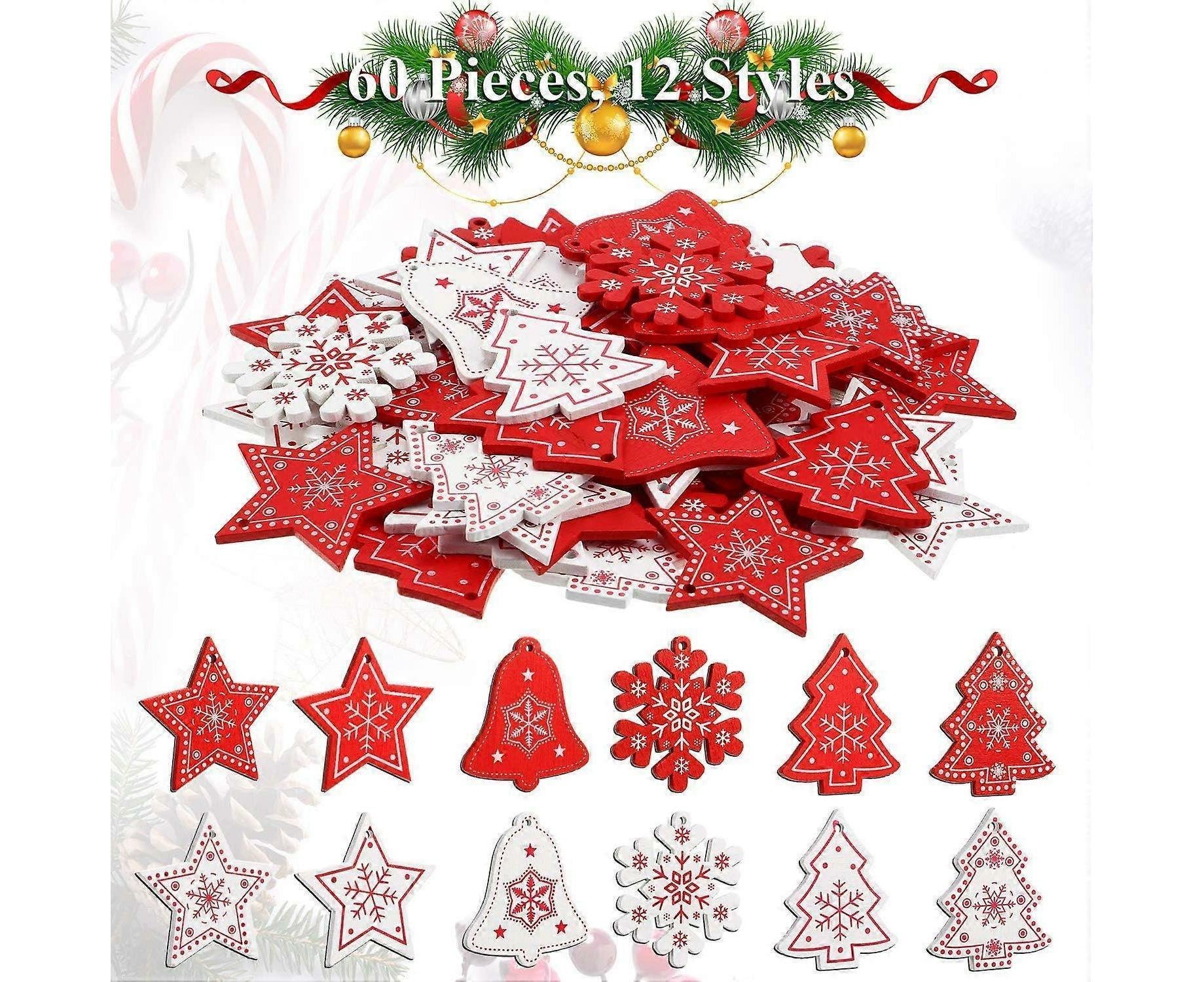 60 Pcs Christmas Wood Hanging Ornaments Wood Slices Christmas Tree Decoration for Party Christmas Tree Decoration - Image 1