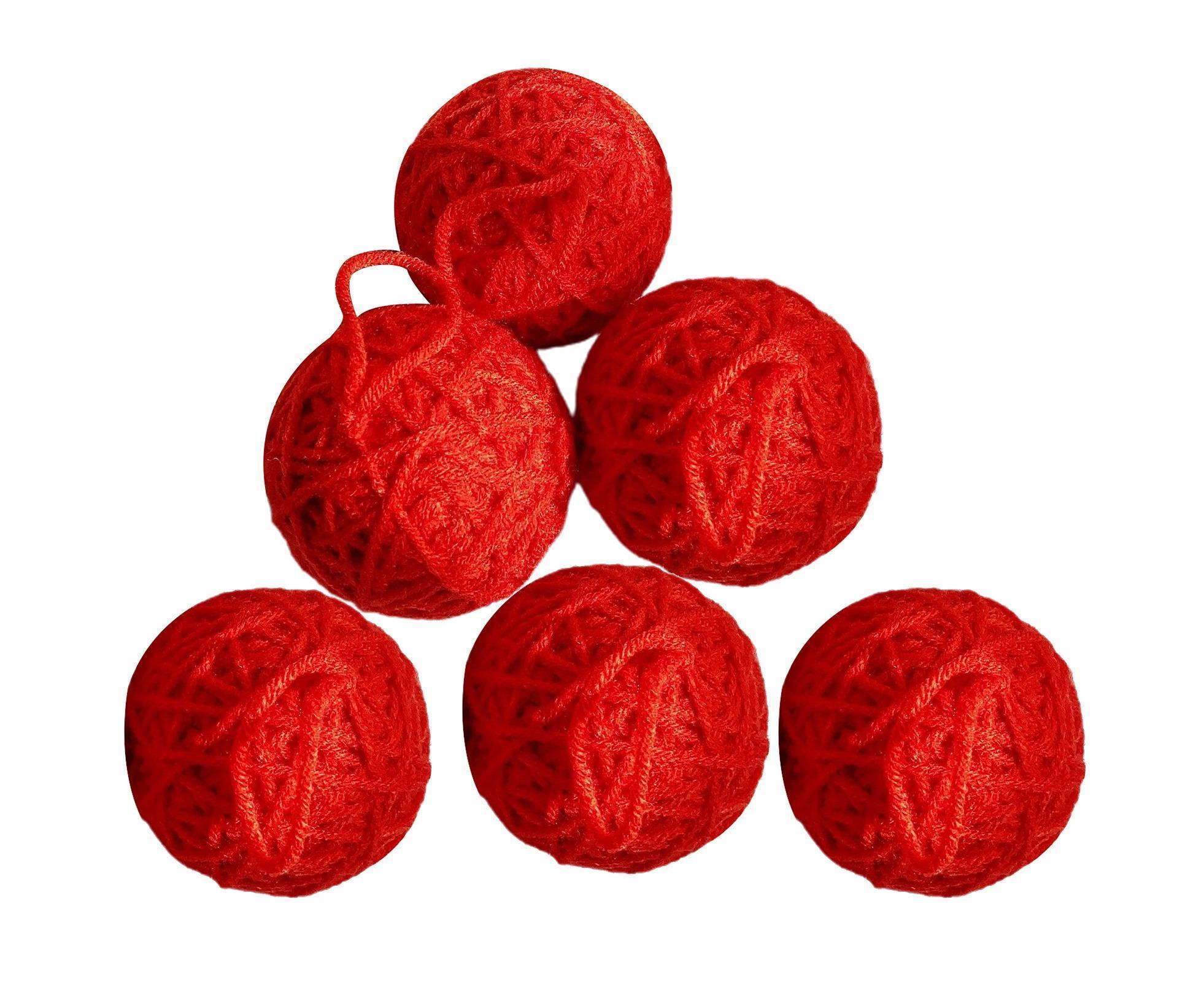 6Pcs Christmas Ball Ornament Handmade Soft Texture Decorate Foam Floral Bouquet Wool Winding Ball for Christmas - Red - Image 1