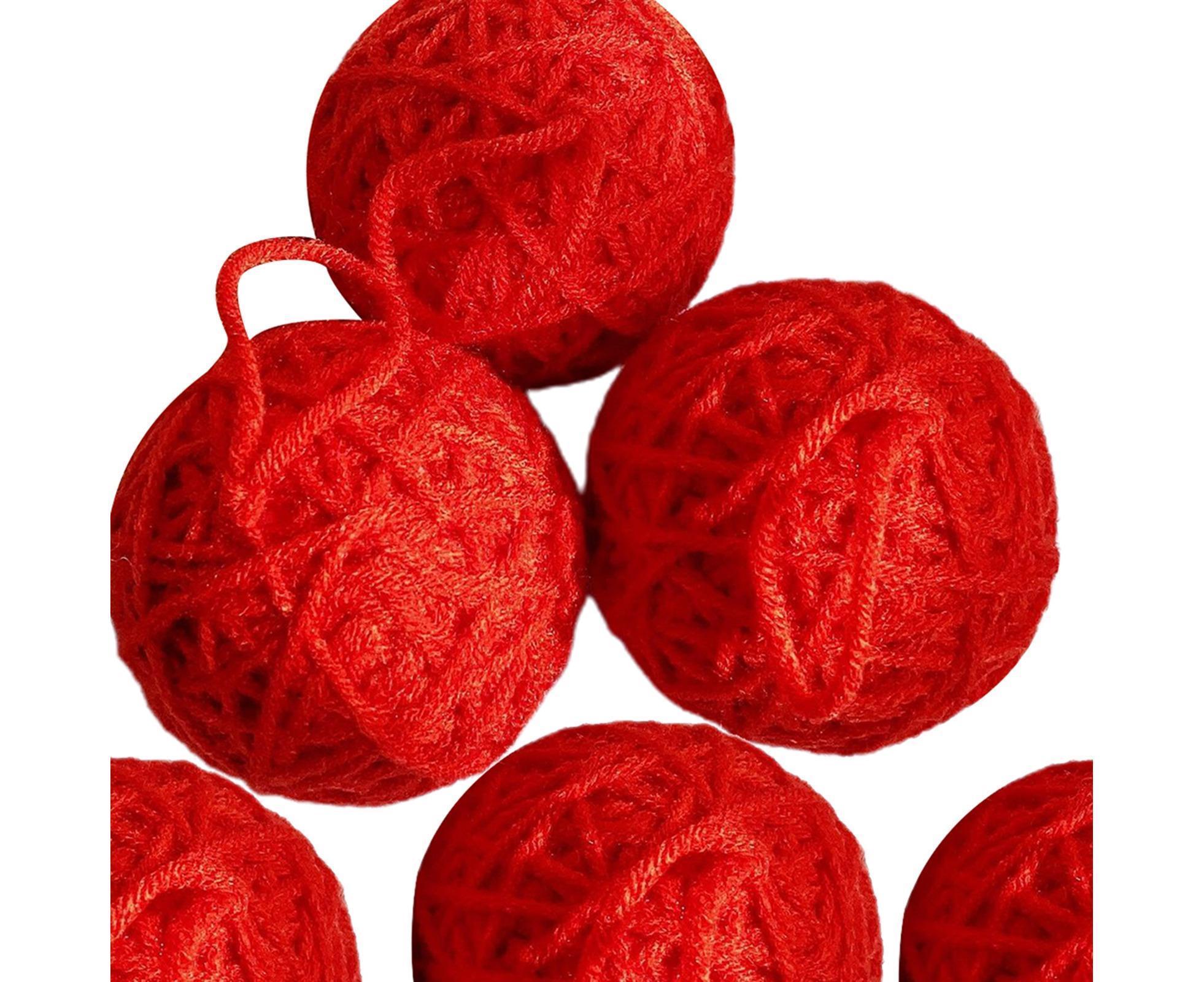 6Pcs Christmas Ball Ornament Handmade Soft Texture Decorate Foam Floral Bouquet Wool Winding Ball for Christmas - Red - Image 2