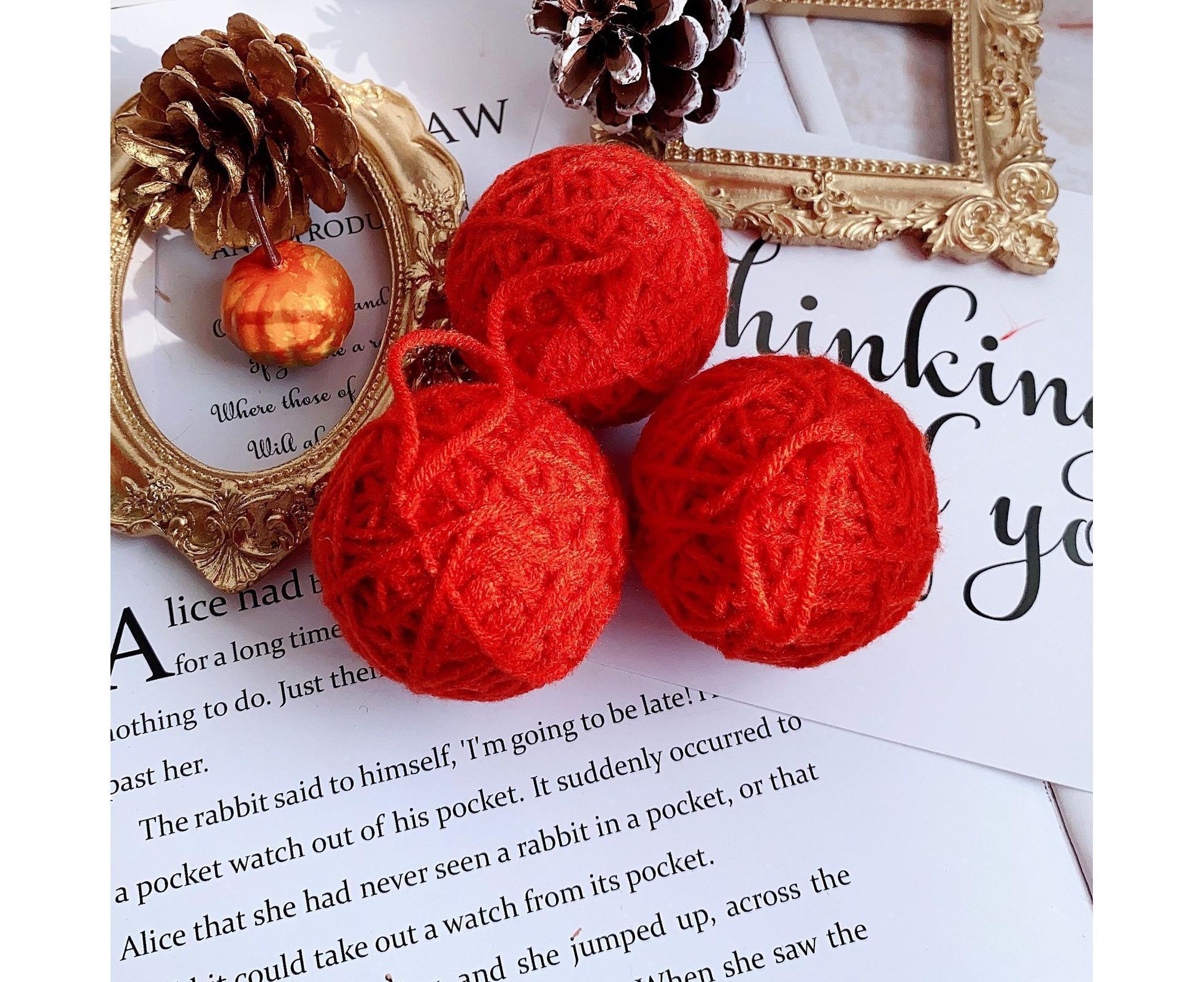 6Pcs Christmas Ball Ornament Handmade Soft Texture Decorate Foam Floral Bouquet Wool Winding Ball for Christmas - Red - Image 3