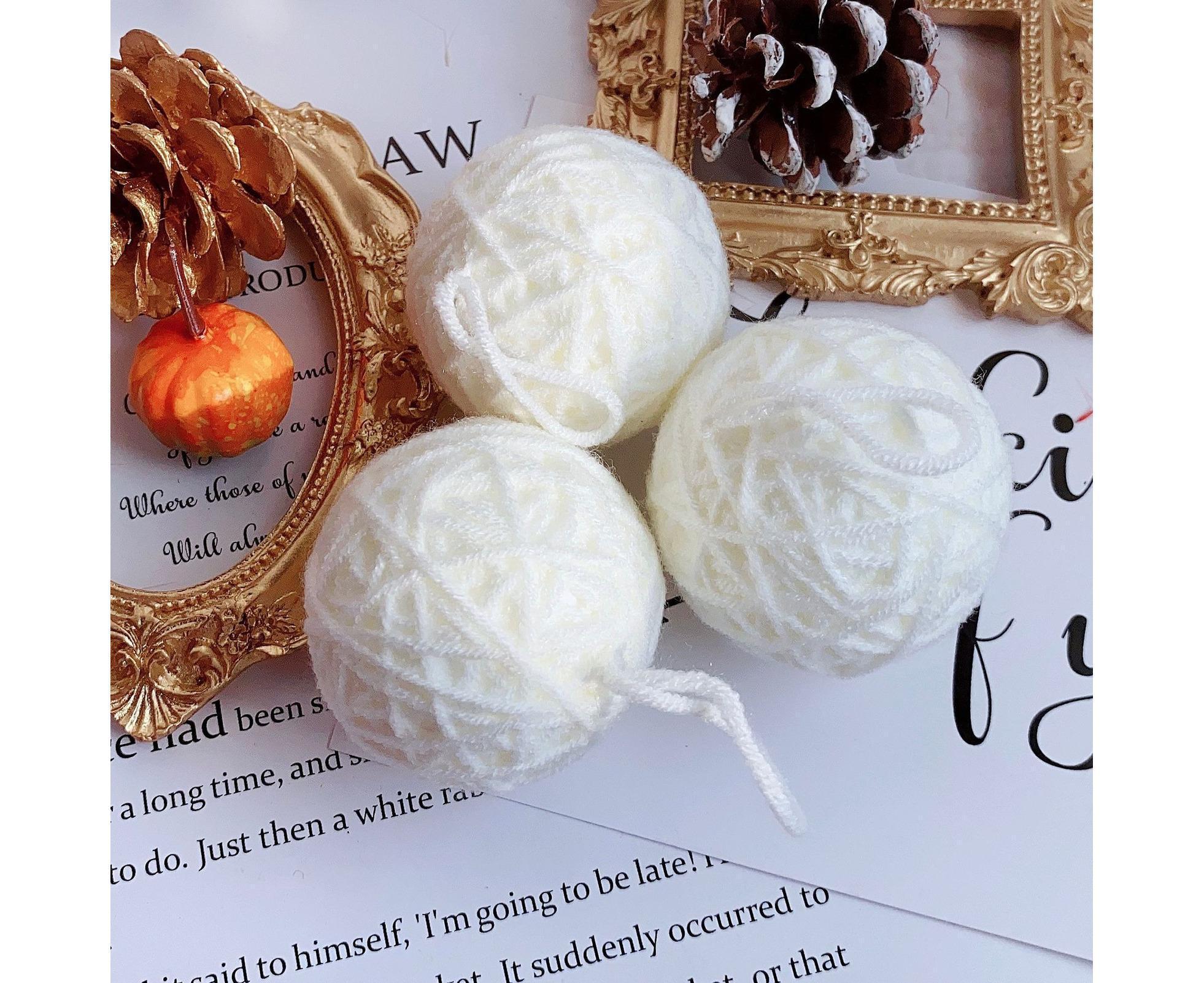 6Pcs Christmas Ball Ornament Handmade Soft Texture Decorate Foam Floral Bouquet Wool Winding Ball for Christmas - White - Image 2