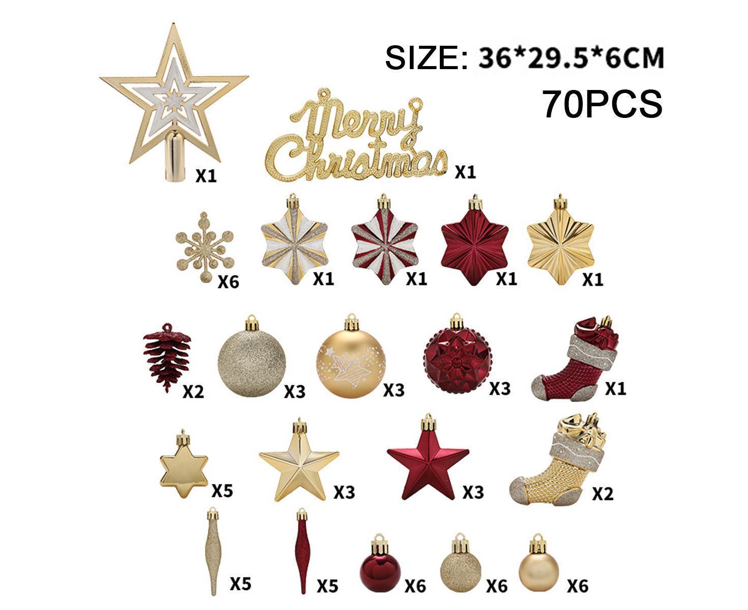 70pcs Red Gold Christmas OrnamentsShatterproof Christmas Tree Balls Set Plastic Xmas Ornaments for Holiday Party Wedding Christmas Tree Decorations - Image 2