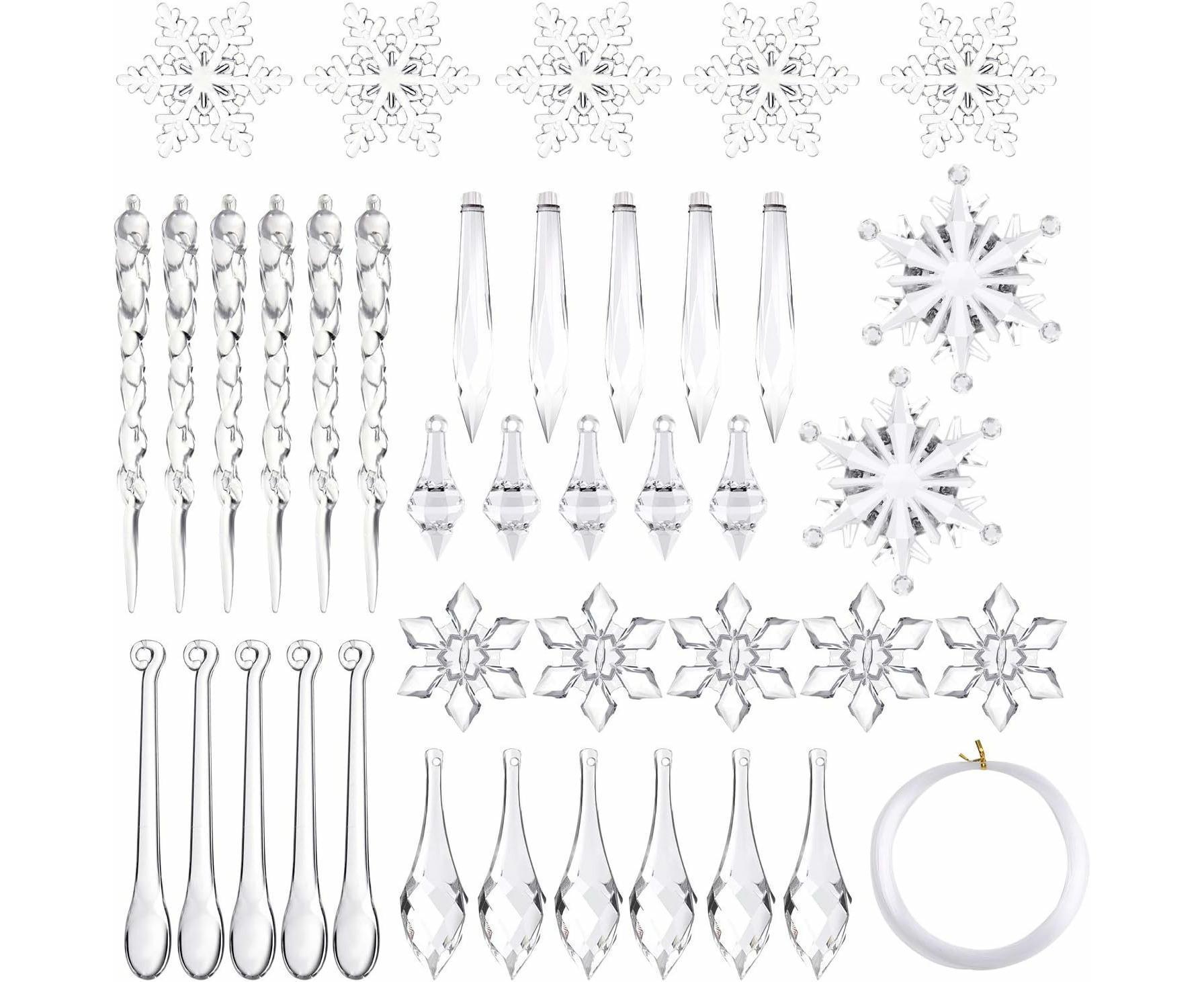 85 Pcs Christmas Decoration Acrylic Snowflake Icicles Christmas Tree Icicle Snowflake With Crystal Line Ornaments Set For Christmas Party Decorations - Image 1