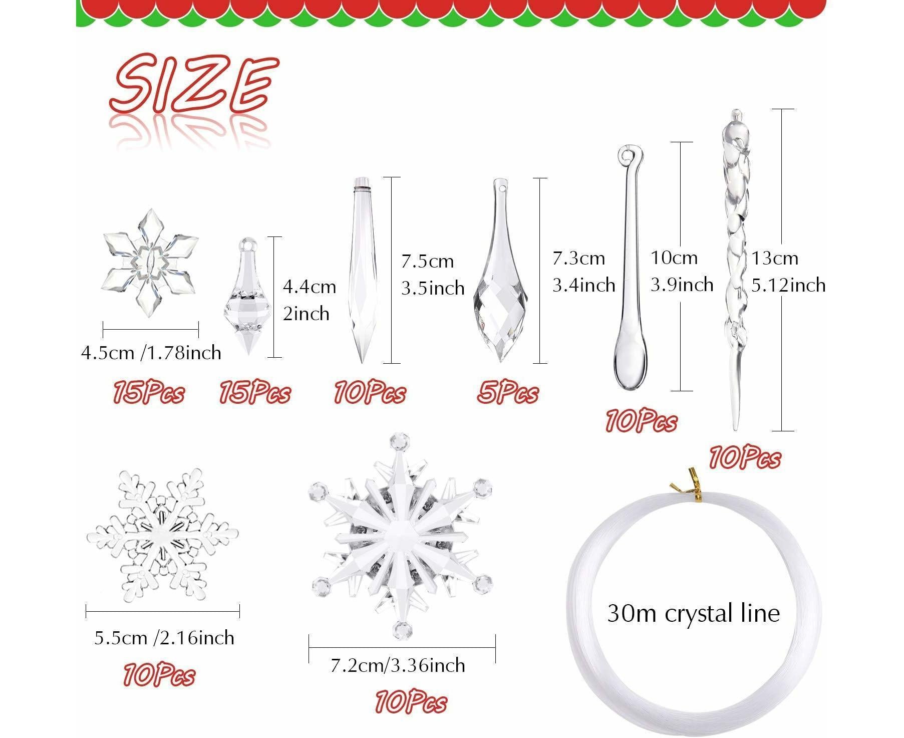 85 Pcs Christmas Decoration Acrylic Snowflake Icicles Christmas Tree Icicle Snowflake With Crystal Line Ornaments Set For Christmas Party Decorations - Image 2
