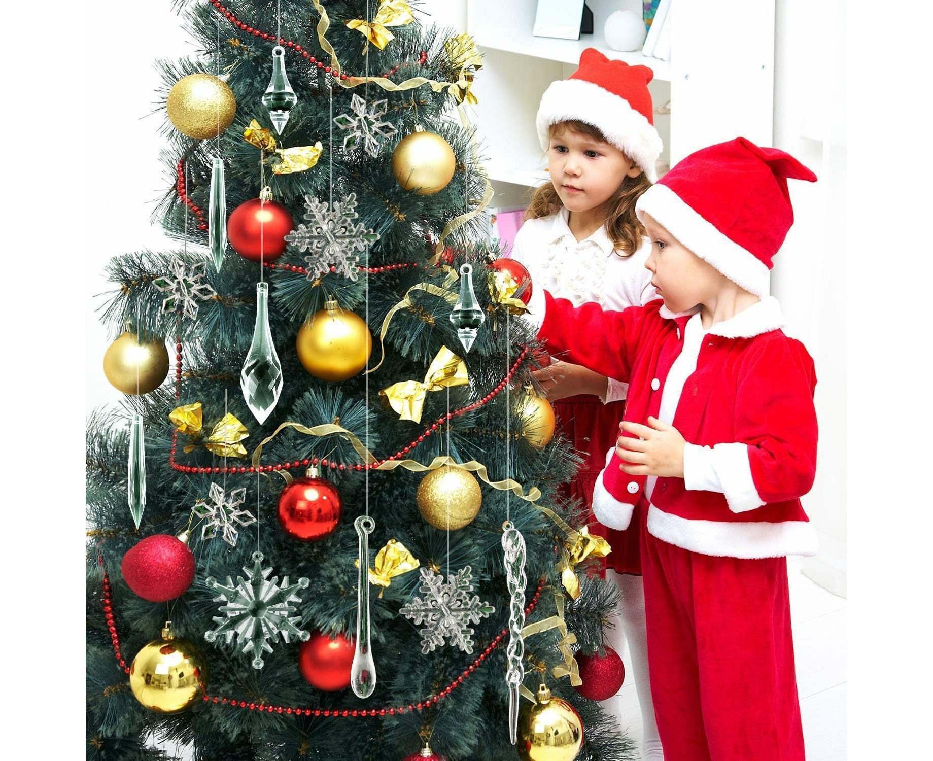 85 Pcs Christmas Decoration Acrylic Snowflake Icicles Christmas Tree Icicle Snowflake With Crystal Line Ornaments Set For Christmas Party Decorations - Image 3