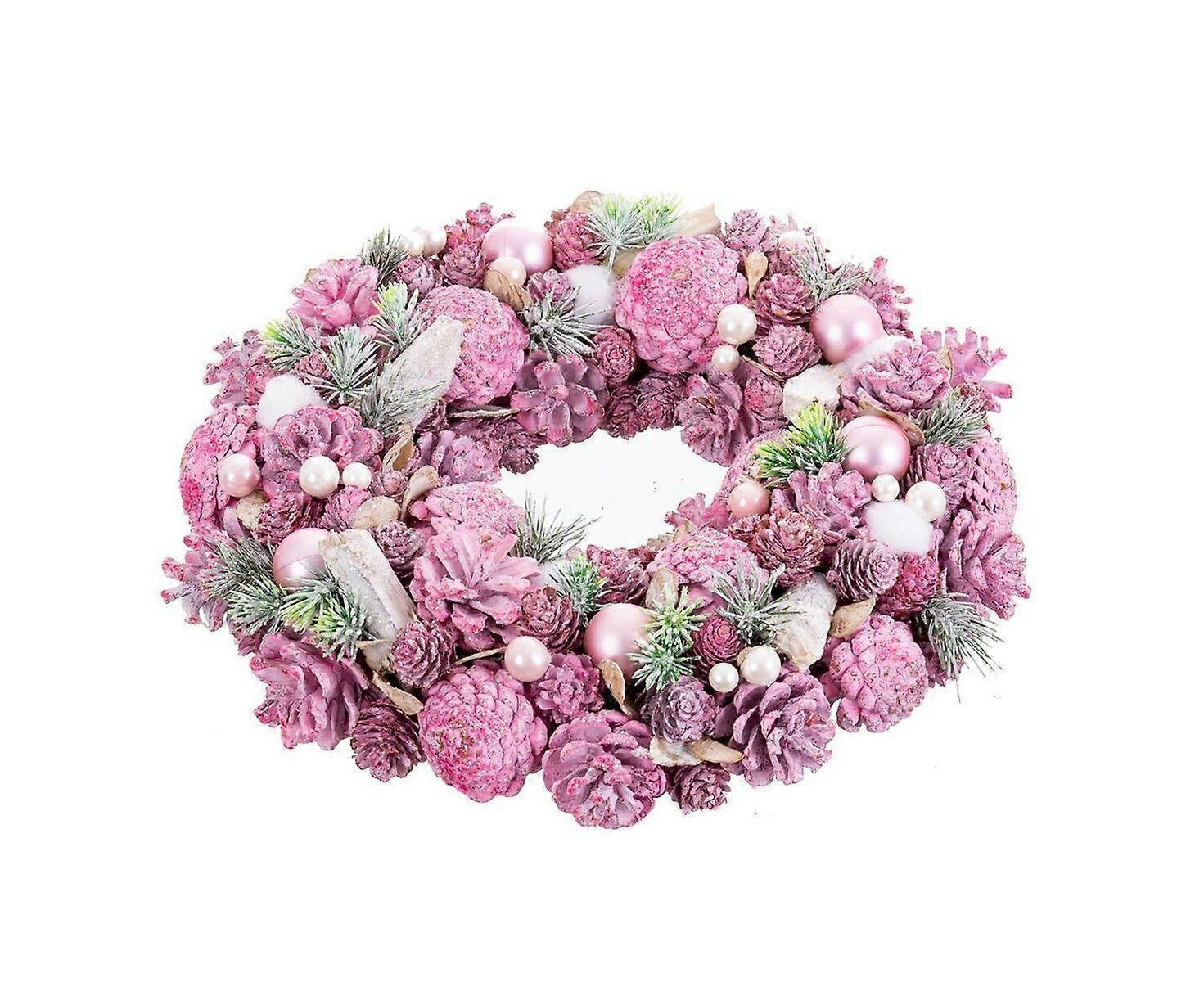 Advent wreathe pink multicolour plastic foam 34 x 34 x 8.5cm - Image 1