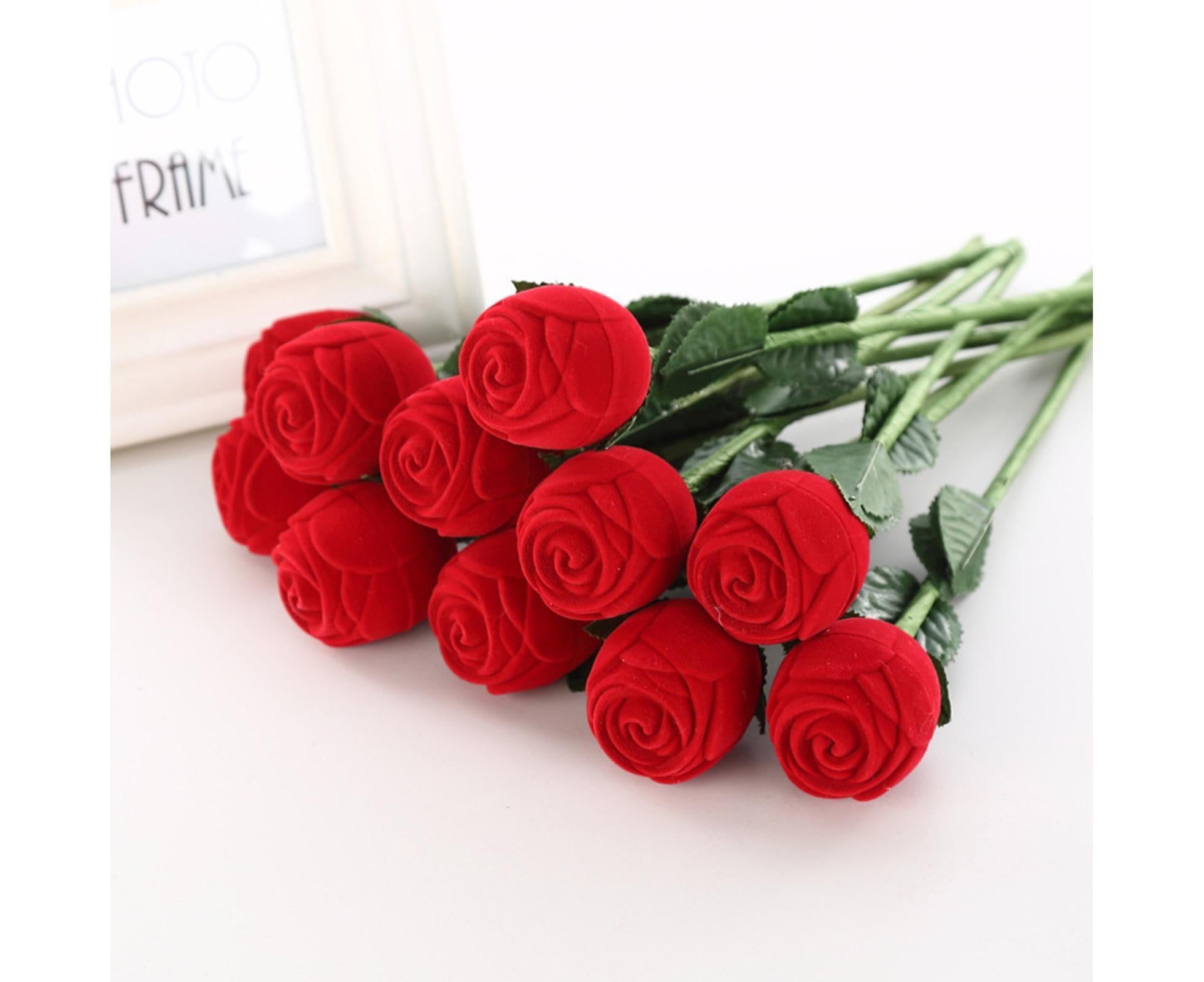 Beautiful Rose Shape Ring Box Romantic Decorative Fabric Ring Display Case Wedding Supplies - Red - Image 1