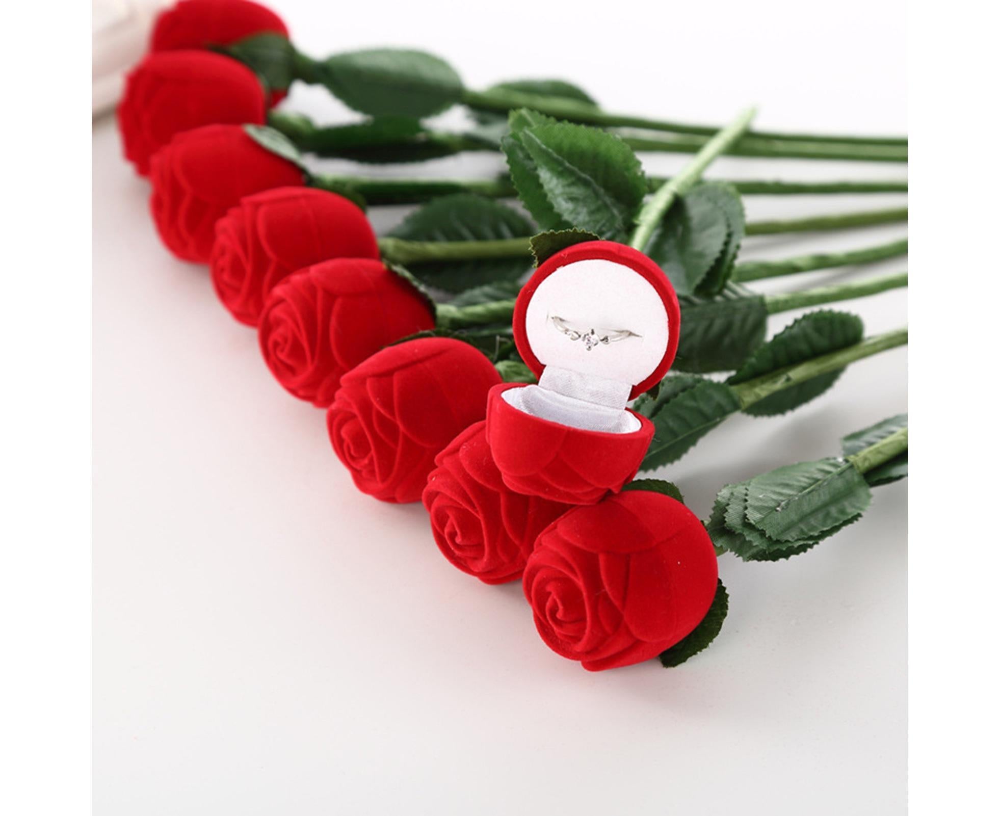Beautiful Rose Shape Ring Box Romantic Decorative Fabric Ring Display Case Wedding Supplies - Red - Image 3