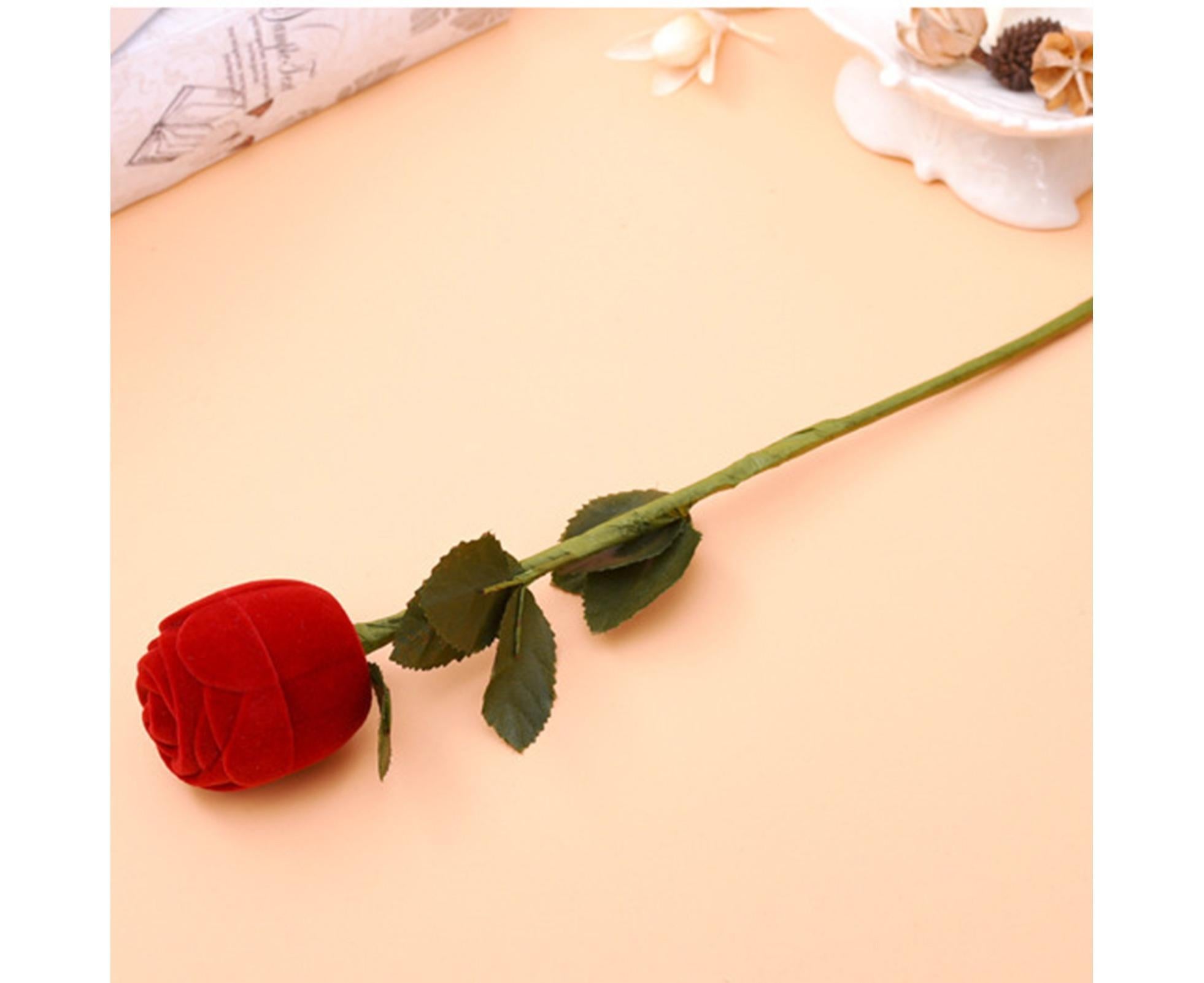 Beautiful Rose Shape Ring Box Romantic Decorative Fabric Ring Display Case Wedding Supplies - Red - Image 7