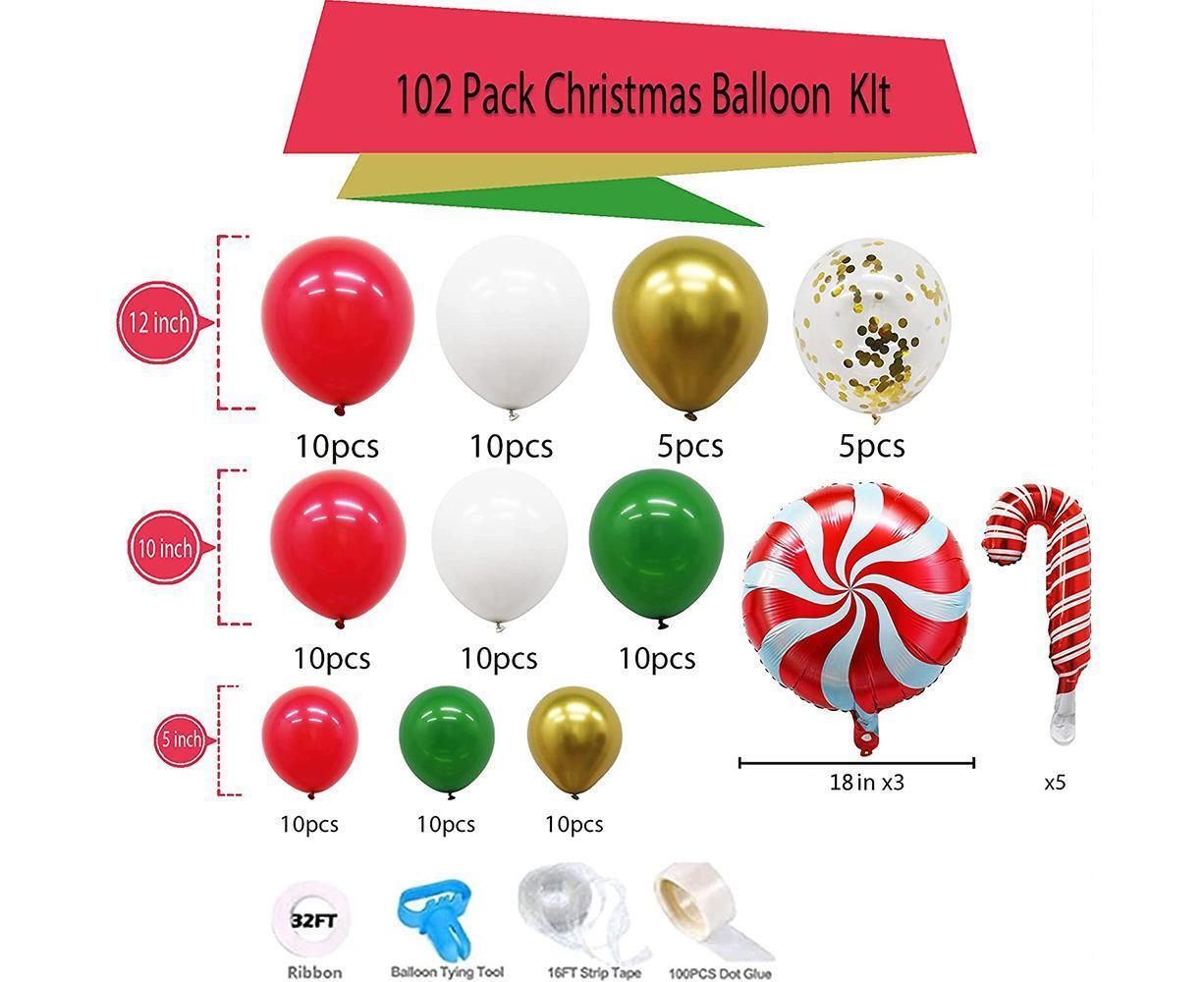 Christmas Balloons Garland Arch Kit - Red Green Gold Confetti Candy Balloons for Xmas Party Decor Variant Size Value 102pcs - Image 2