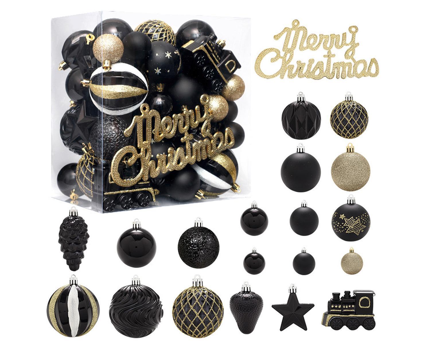 Christmas Balls Ornaments 65PCS Shatterproof Festive Wedding Hanging Ornaments Christmas Tree Decoration,Black gold - Image 1