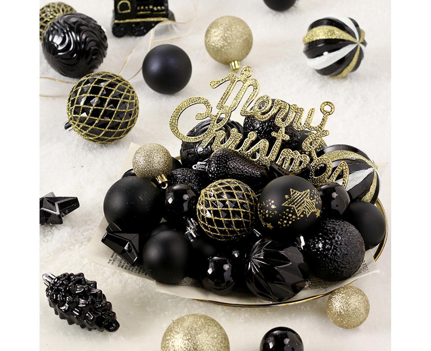 Christmas Balls Ornaments 65PCS Shatterproof Festive Wedding Hanging Ornaments Christmas Tree Decoration,Black gold - Image 3
