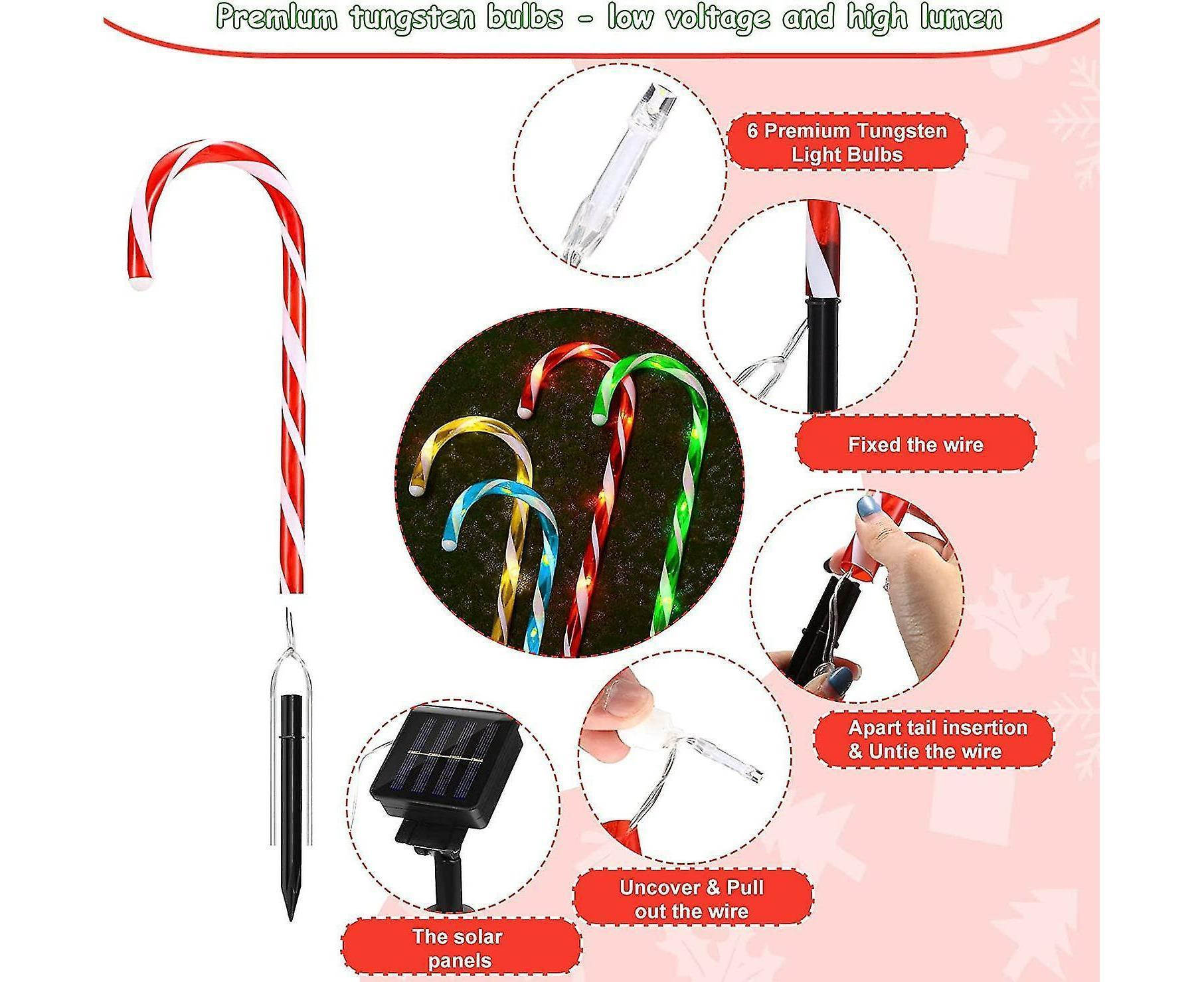 Christmas Solar Candy Cane Lights Candy Cane Pathway Markers Lights Set Of Xmas Led Yard Lawn Indoor Outdoor Decoration Lights For House Path Walkway - Image 4