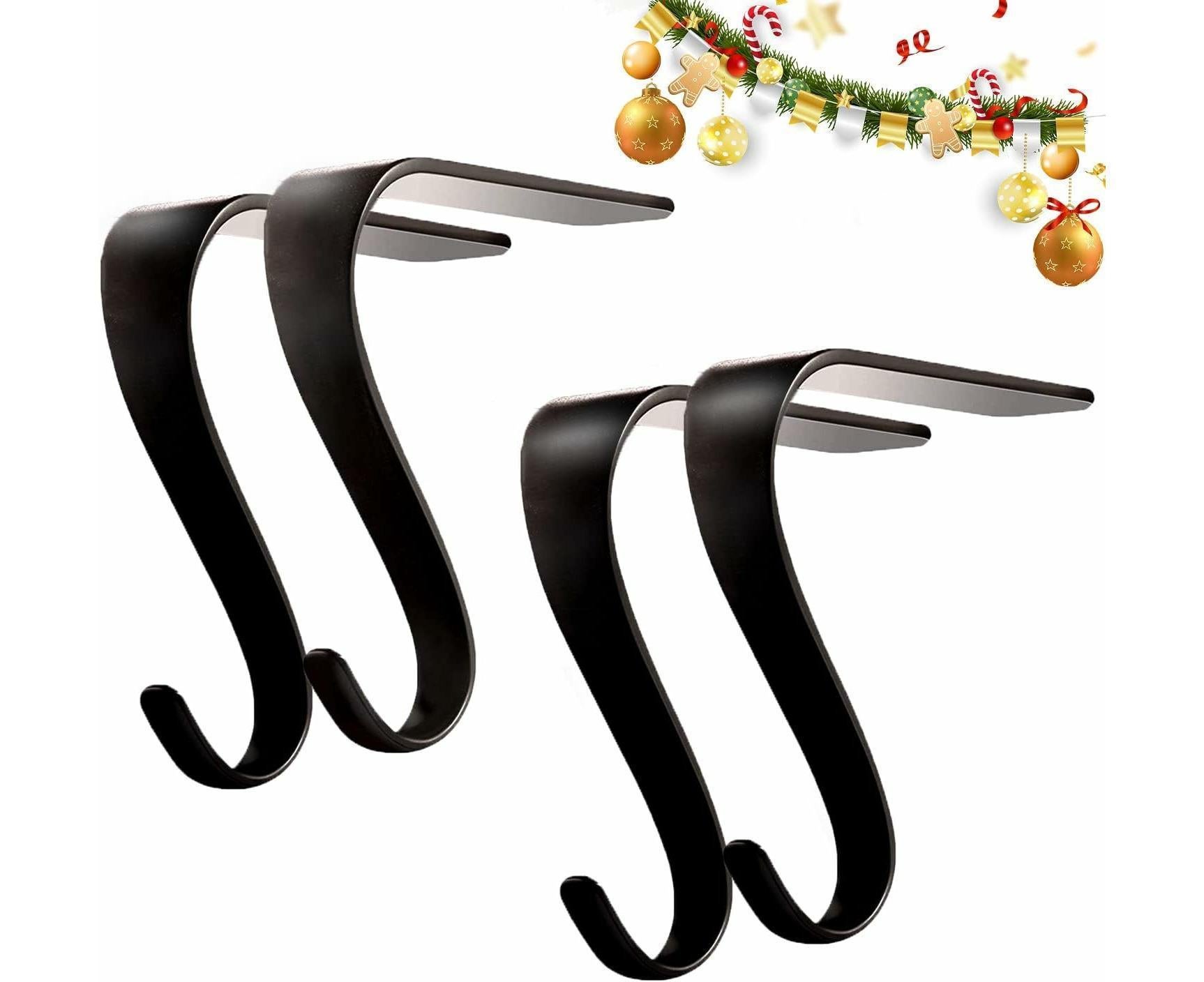 Christmas Stocking Holders Metal Fireplace Stocking Hook Garland Mantle Hook For Christmas Decoration (4 Pack) - Image 1