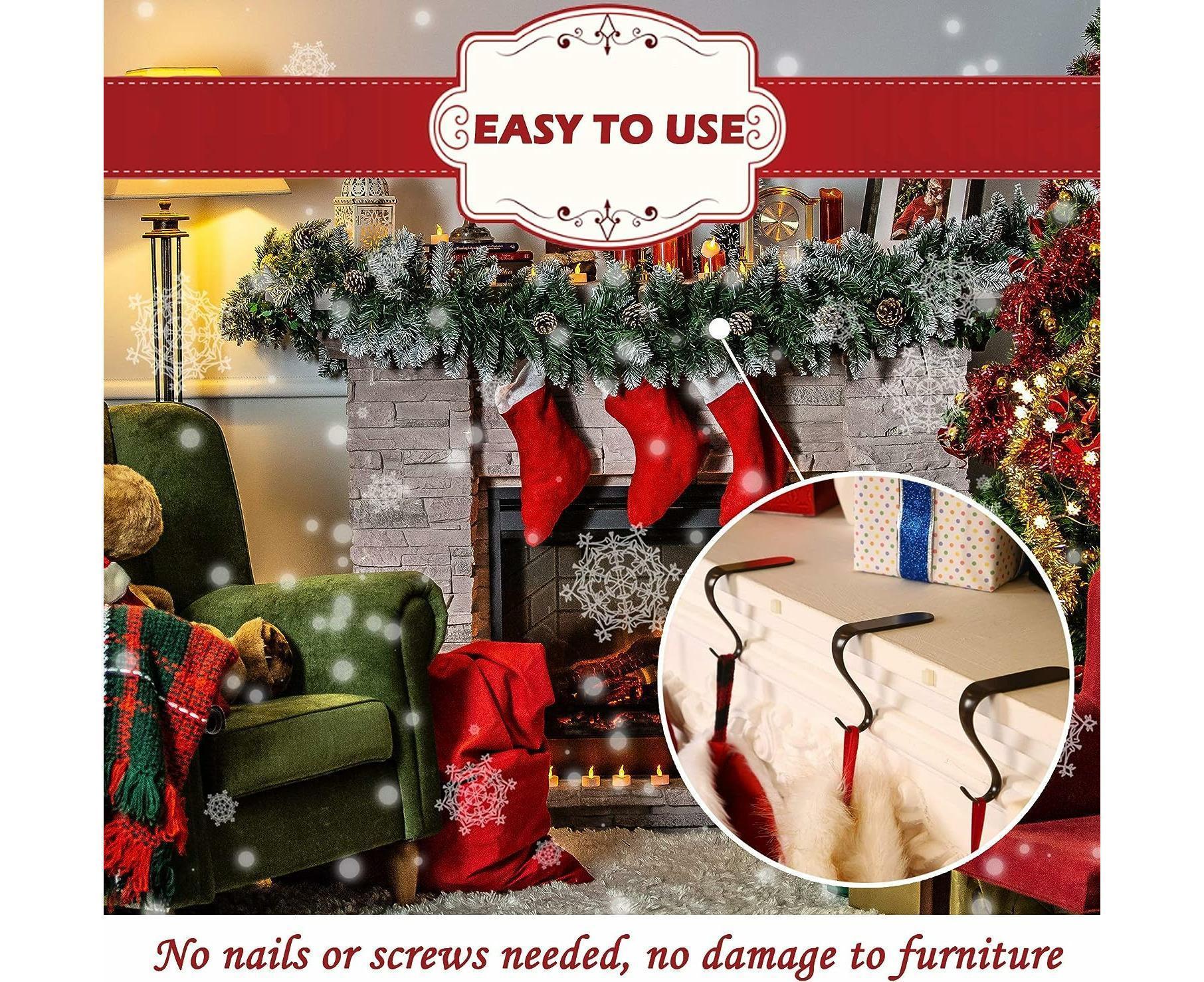 Christmas Stocking Holders Metal Fireplace Stocking Hook Garland Mantle Hook For Christmas Decoration (4 Pack) - Image 4