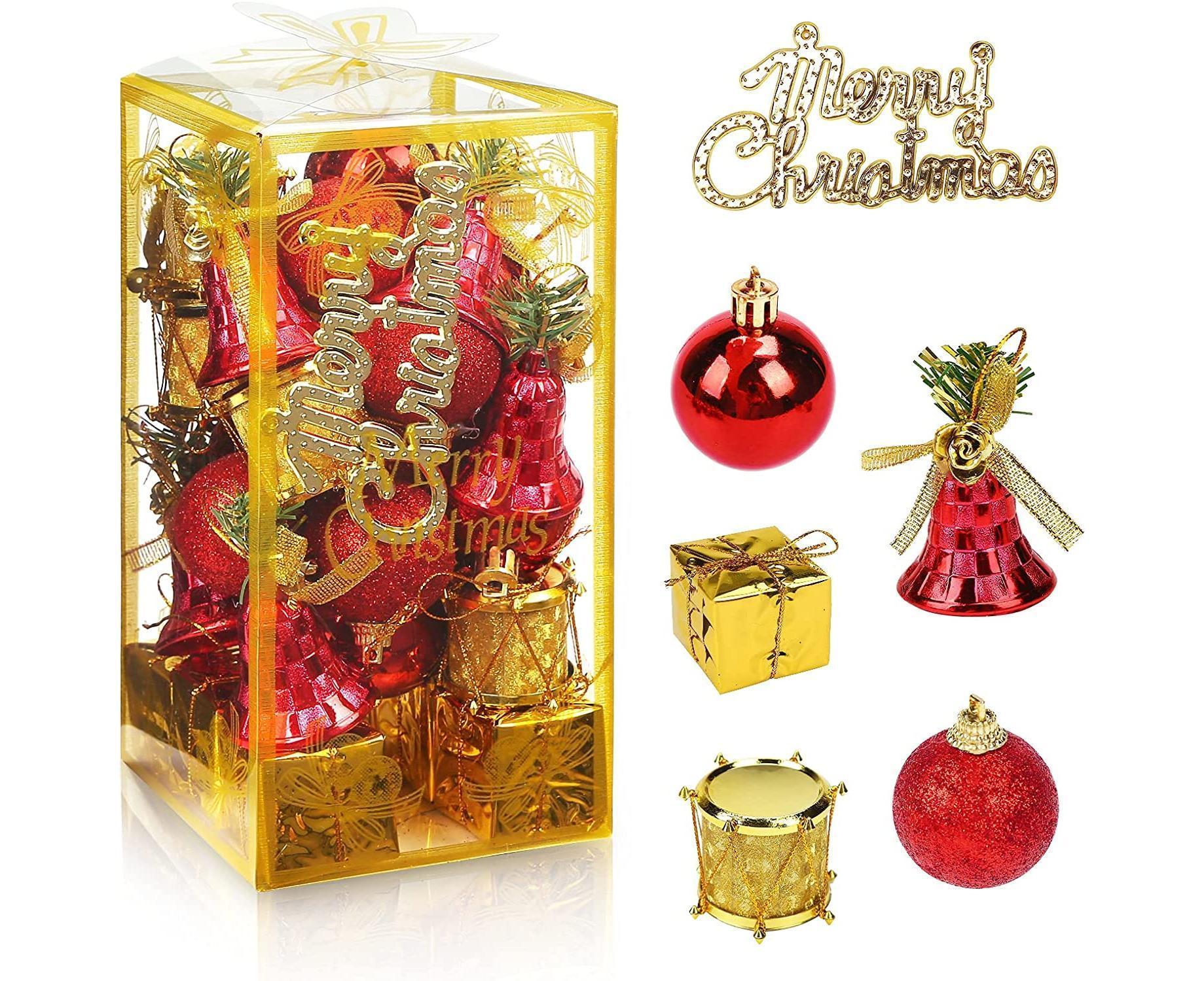 Christmas Tree Ornaments Set, 32PCS Mini Christmas Red and Gold Ball Ornaments Decoration for Christmas Trees - Image 1