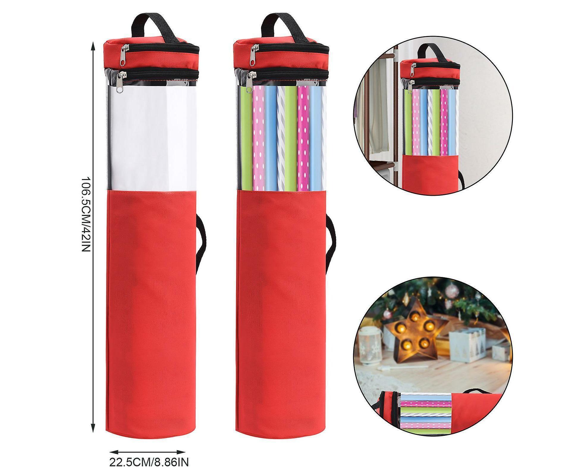 Christmas tree storage bag gift wrapping paper storage bag Christmas cylindrical storage bag Red - Image 2