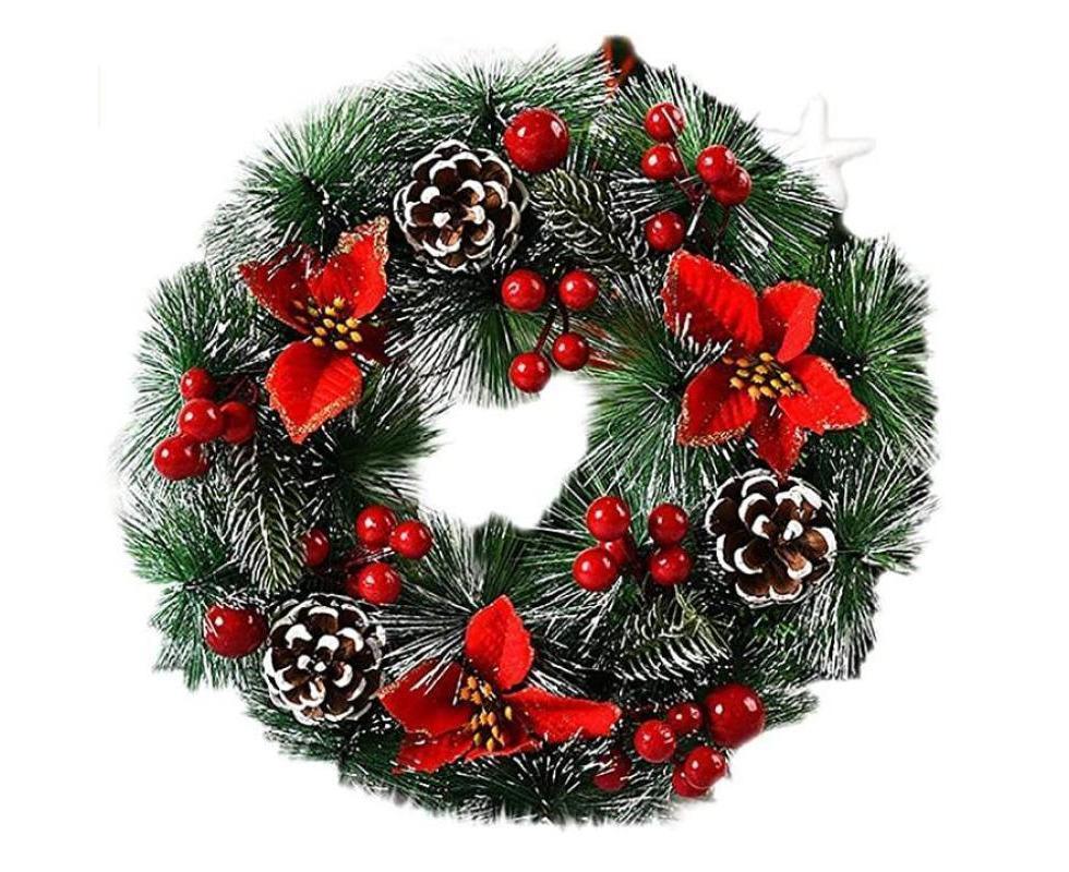 Christmas Wreath, Door Wreath Christmas Christmas Decoration Wreath Christmas Garland with Balls Handmade Christmas Garland Decoration Wreath-32cm - Image 1