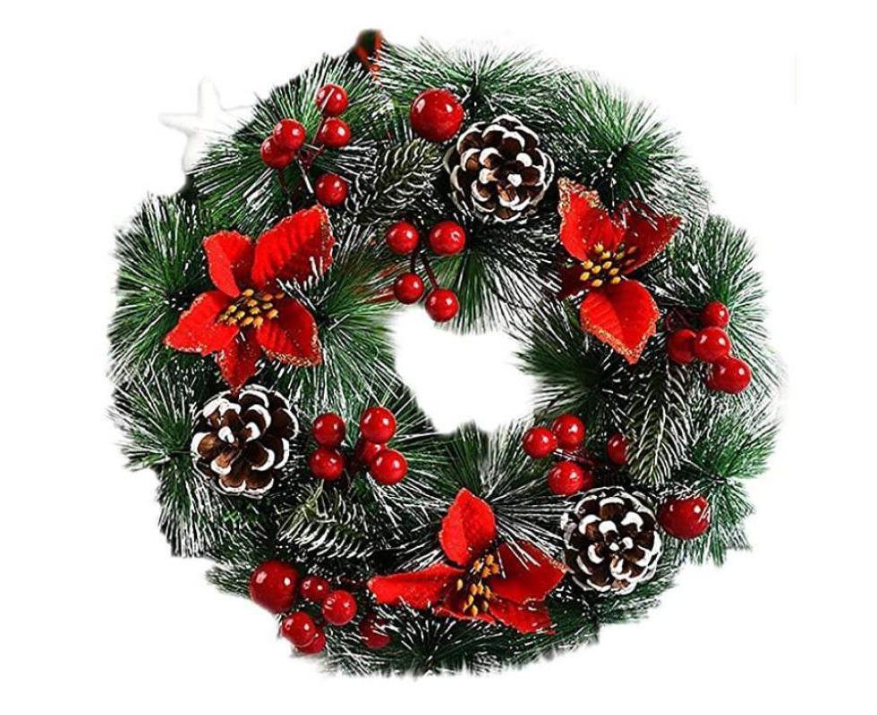 Christmas Wreath, Door Wreath Christmas Christmas Decoration Wreath Christmas Garland with Balls Handmade Christmas Garland Decoration Wreath-32cm - Image 2