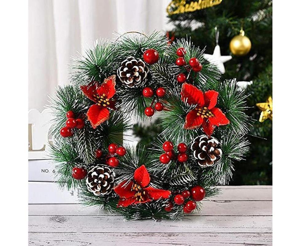 Christmas Wreath, Door Wreath Christmas Christmas Decoration Wreath Christmas Garland with Balls Handmade Christmas Garland Decoration Wreath-32cm - Image 4