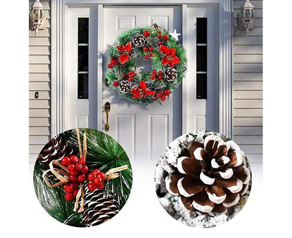 Christmas Wreath, Door Wreath Christmas Christmas Decoration Wreath Christmas Garland with Balls Handmade Christmas Garland Decoration Wreath-32cm - Image 5