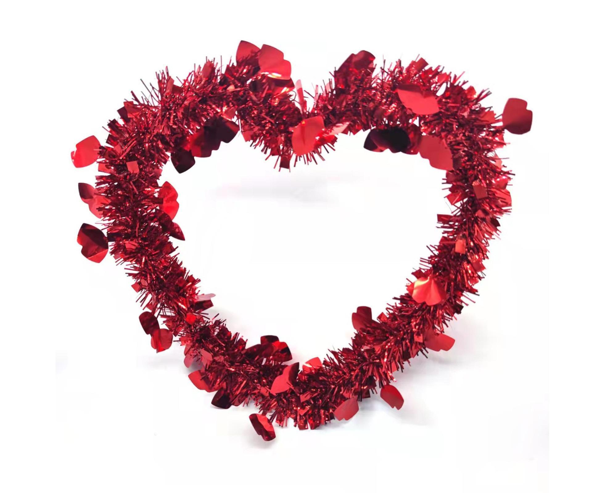 Door Hanging Wreath Romantic Heart Shape Tinsel Anti-fade Valentines Day Wreath Ornament Photography Props - Red - Image 2
