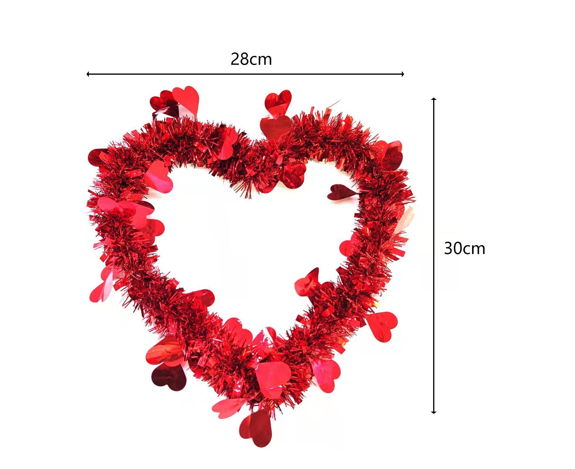 Door Hanging Wreath Romantic Heart Shape Tinsel Anti-fade Valentines Day Wreath Ornament Photography Props - Red - Image 3