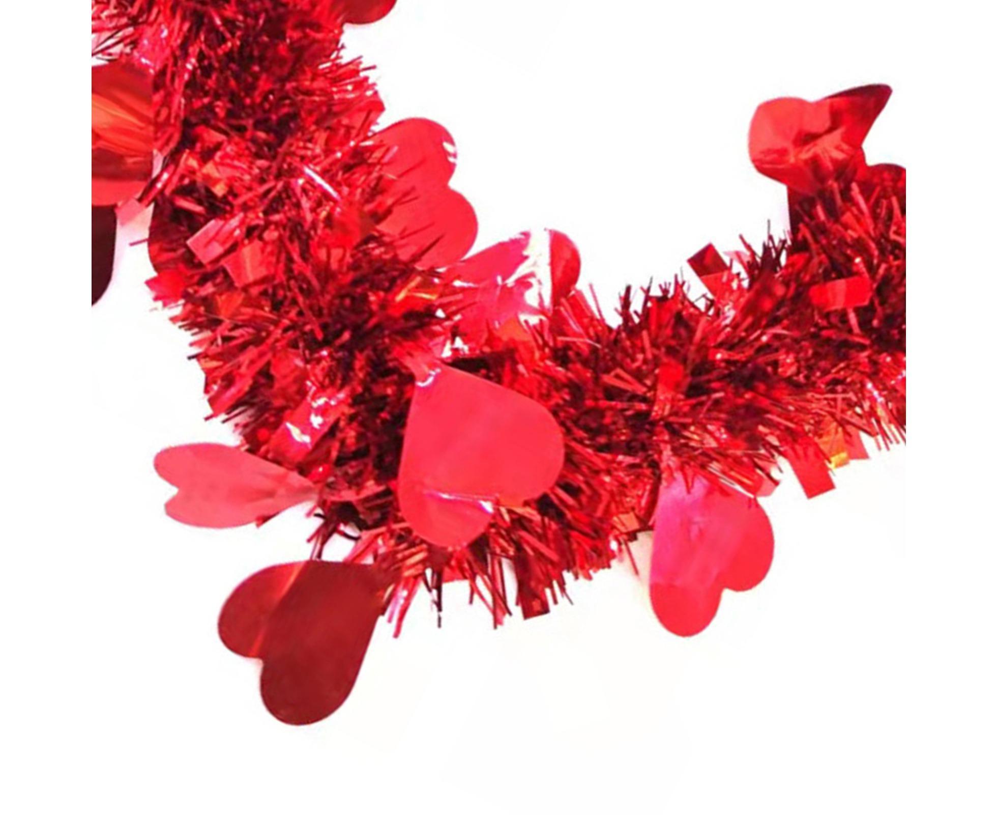 Door Hanging Wreath Romantic Heart Shape Tinsel Anti-fade Valentines Day Wreath Ornament Photography Props - Red - Image 4