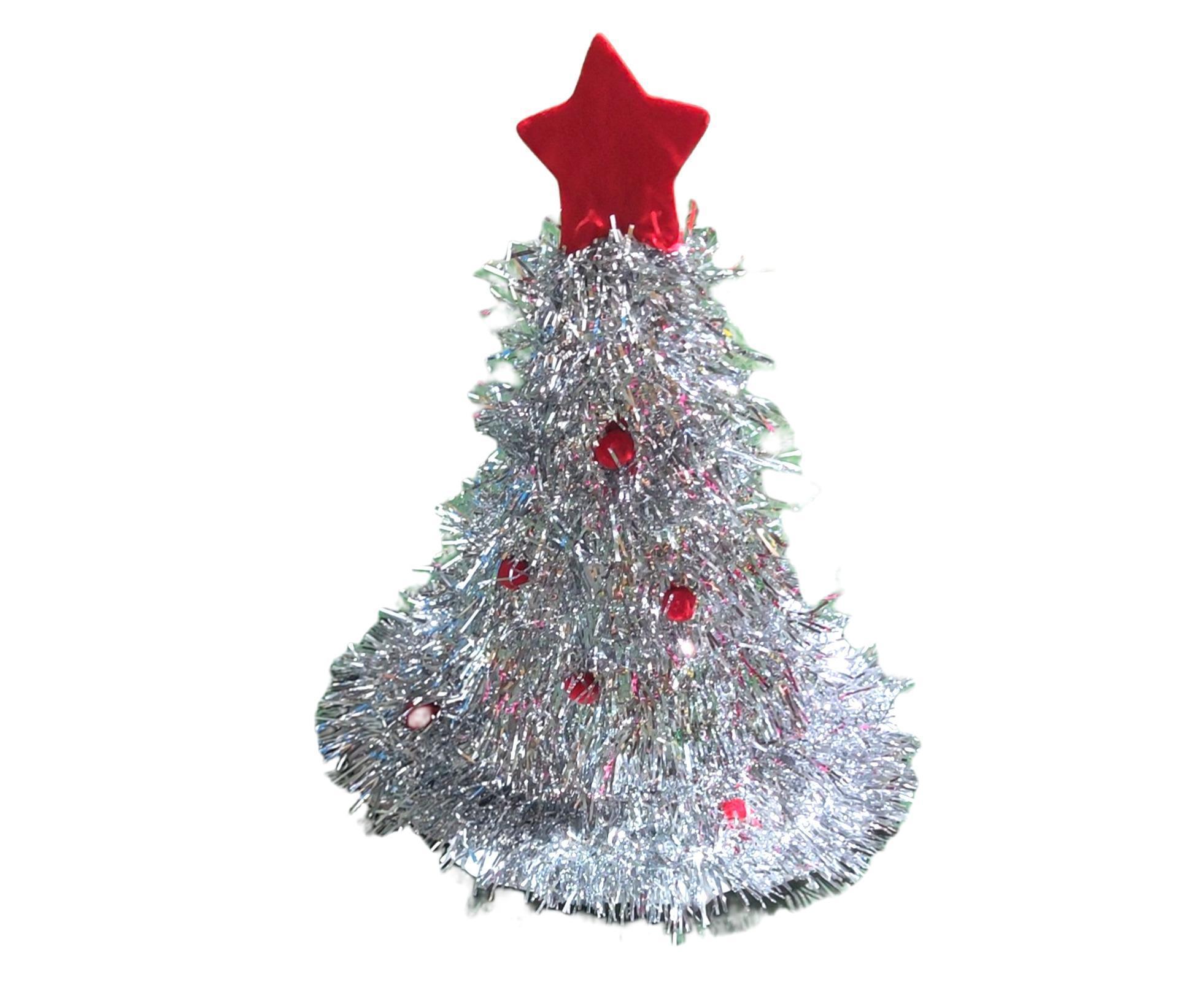 Green Ribbon Hat with Plush Small Ball Star Cap Top Xmas Dress Up Cloth Xmas Performance Wear Hat for Christmas - Silver - Image 1