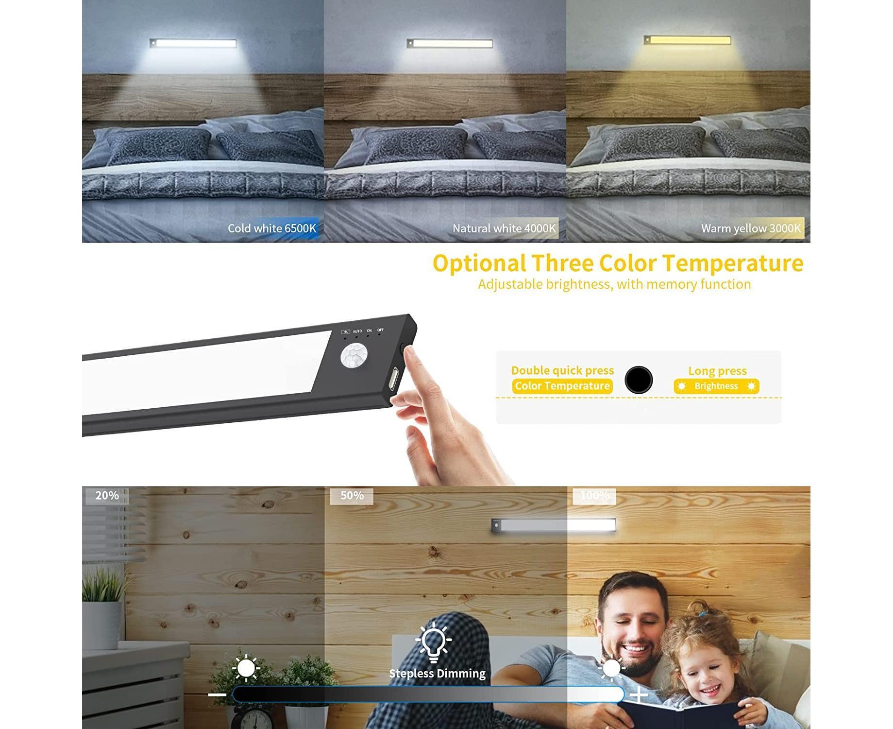 LED Closet Light with Motion Sensor, 12 Inch Dimmable Rechargeable LED Under Kitchen Cabinet Light - Image 3