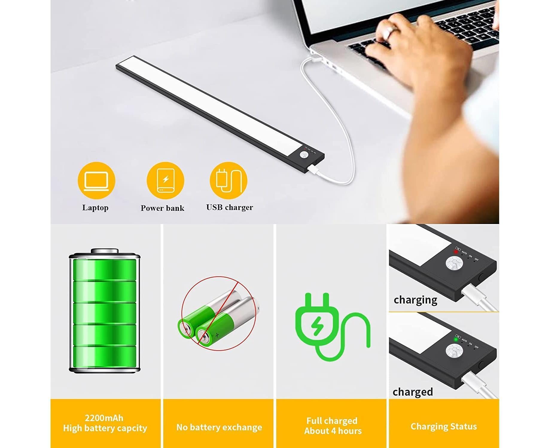 LED Closet Light with Motion Sensor, 12 Inch Dimmable Rechargeable LED Under Kitchen Cabinet Light - Image 4