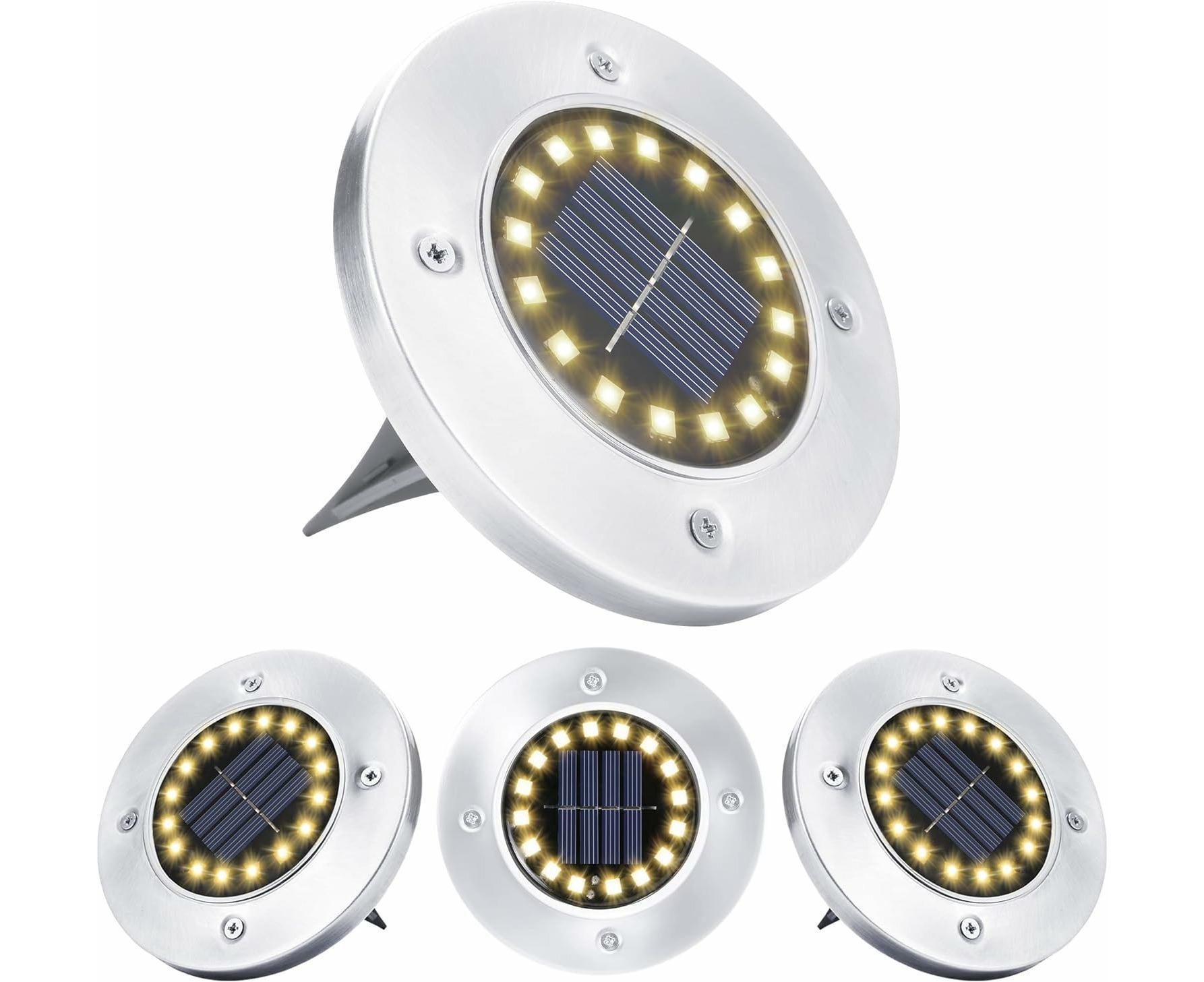 Outdoor Solar Buried Lights, 16 Led Warm White Waterproof Stainless Steel Spotlights For Patio, Yard Garden Path, Garage Walkway Decoration - Image 1