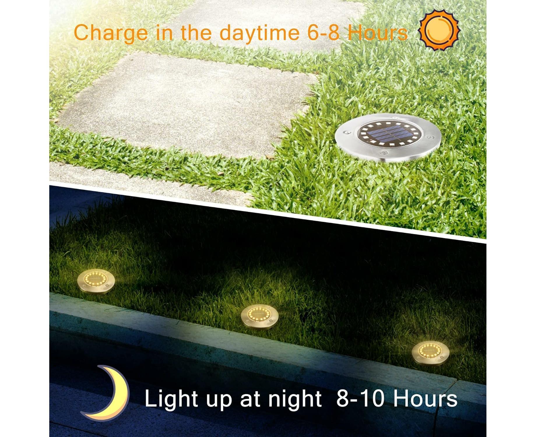 Outdoor Solar Buried Lights, 16 Led Warm White Waterproof Stainless Steel Spotlights For Patio, Yard Garden Path, Garage Walkway Decoration - Image 2