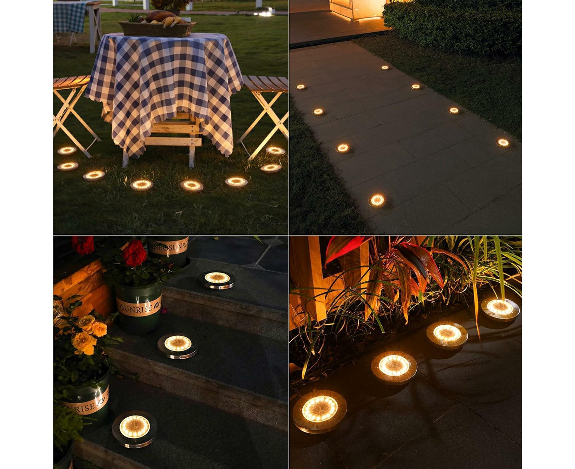 Outdoor Solar Buried Lights, 16 Led Warm White Waterproof Stainless Steel Spotlights For Patio, Yard Garden Path, Garage Walkway Decoration - Image 4