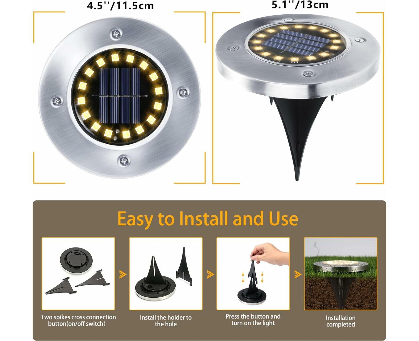Outdoor Solar Buried Lights, 16 Led Warm White Waterproof Stainless Steel Spotlights For Patio, Yard Garden Path, Garage Walkway Decoration - Image 6