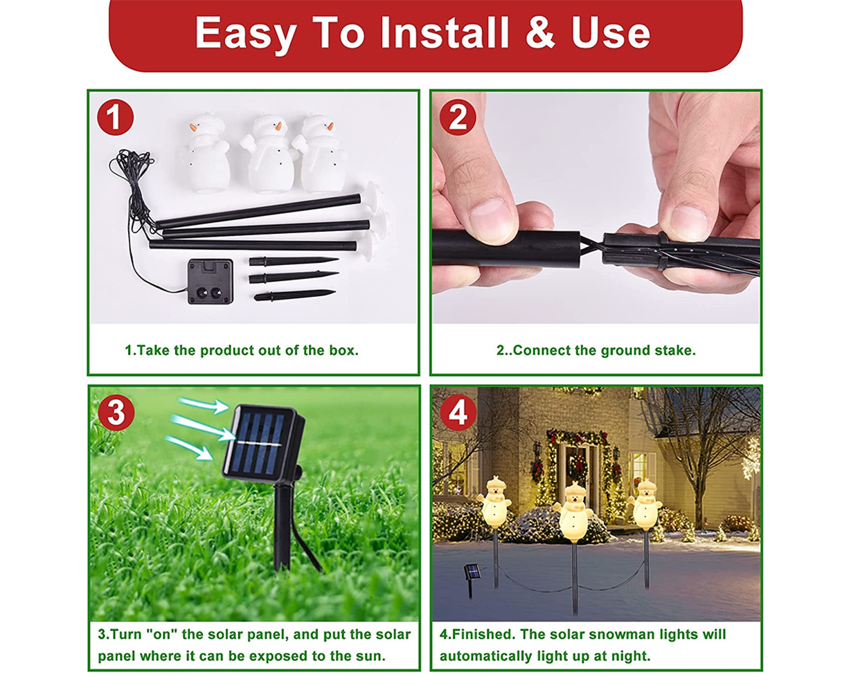 Outdoor Solar Christmas Lights, Set of 3 Snowmen for Patio, Yard, Garden, Lawn Christmas Decorations - Image 3