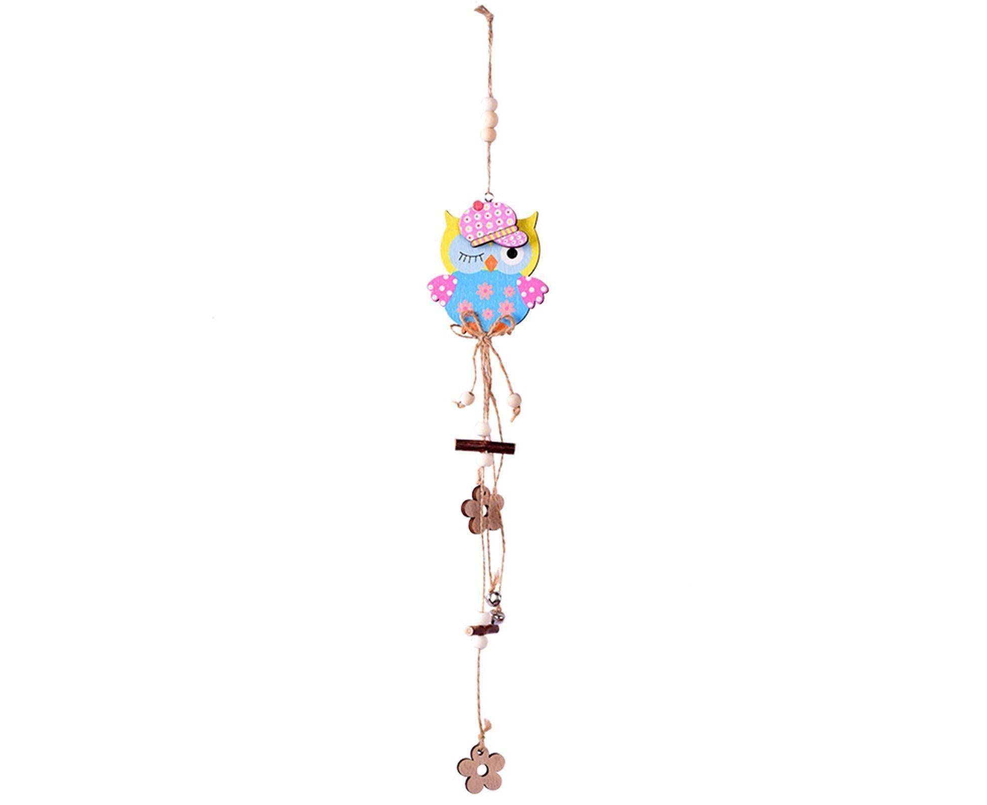 Owl Charm Beautifully Patterned Cartoon Decorative Festival Props Wooden Creative Easter Owl Pendant for Easter - Yellow - Image 1