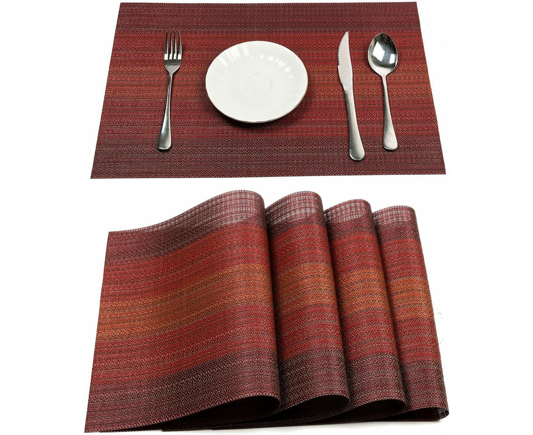 Placemats Set Of 6 For Dining Table Washable Woven Vinyl Placemats Non-Slip Heat Resistant Kitchen Table Mats Easy To Clean (Set Of 6)- Red - Image 1