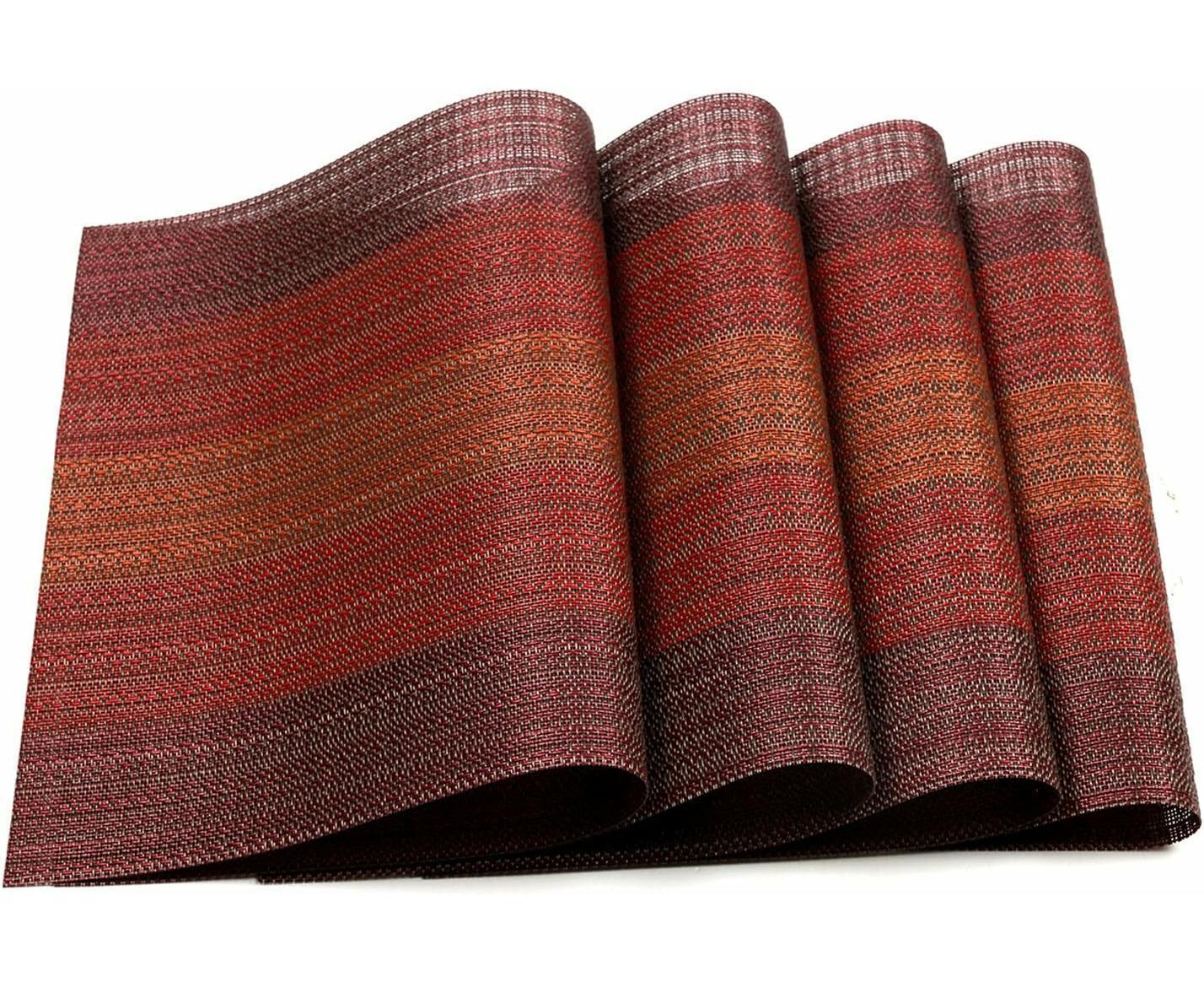 Placemats Set Of 6 For Dining Table Washable Woven Vinyl Placemats Non-Slip Heat Resistant Kitchen Table Mats Easy To Clean (Set Of 6)- Red - Image 4