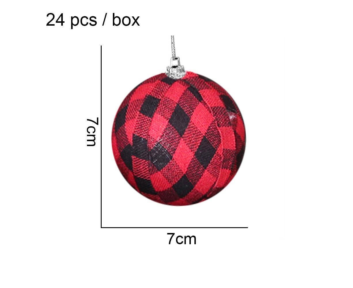 Plaid Ball Ornaments Christmas Decor Fabric Wrapped Balls Xmas Holiday For Home Decoration,Red And Black Plaid-24/Box - Image 2