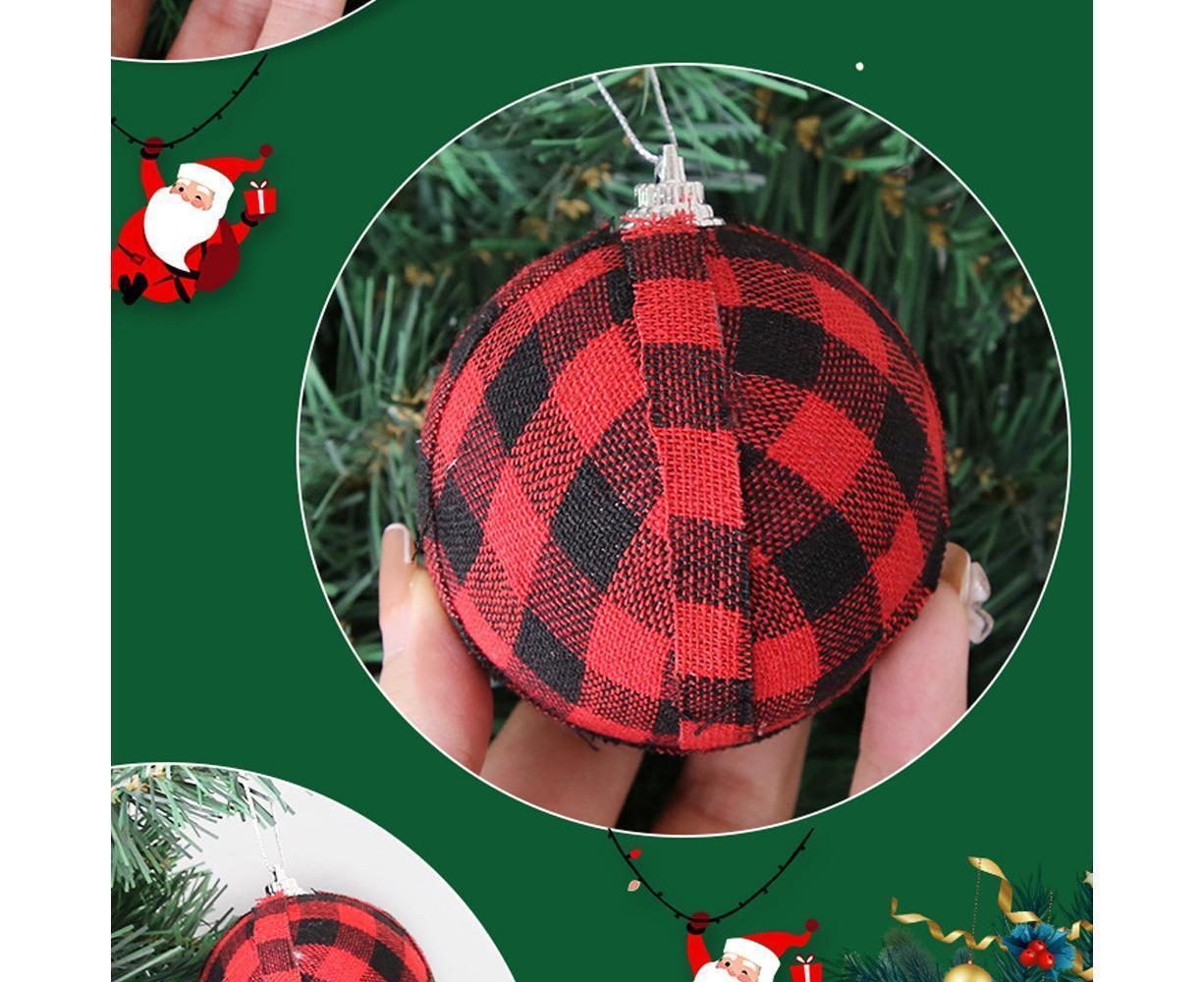 Plaid Ball Ornaments Christmas Decor Fabric Wrapped Balls Xmas Holiday For Home Decoration,Red And Black Plaid-24/Box - Image 3