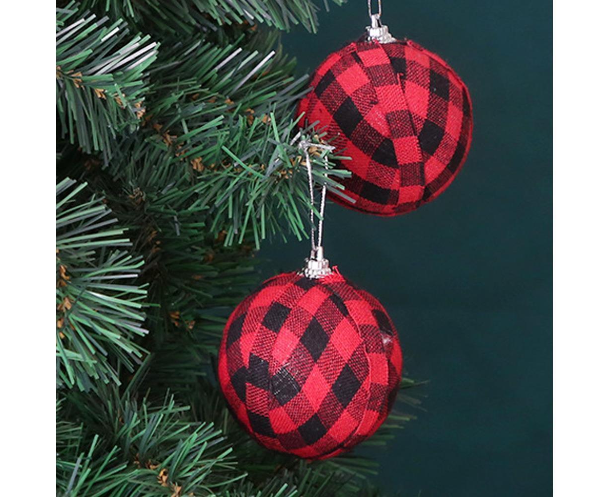 Plaid Ball Ornaments Christmas Decor Fabric Wrapped Balls Xmas Holiday For Home Decoration,Red And Black Plaid-24/Box - Image 4