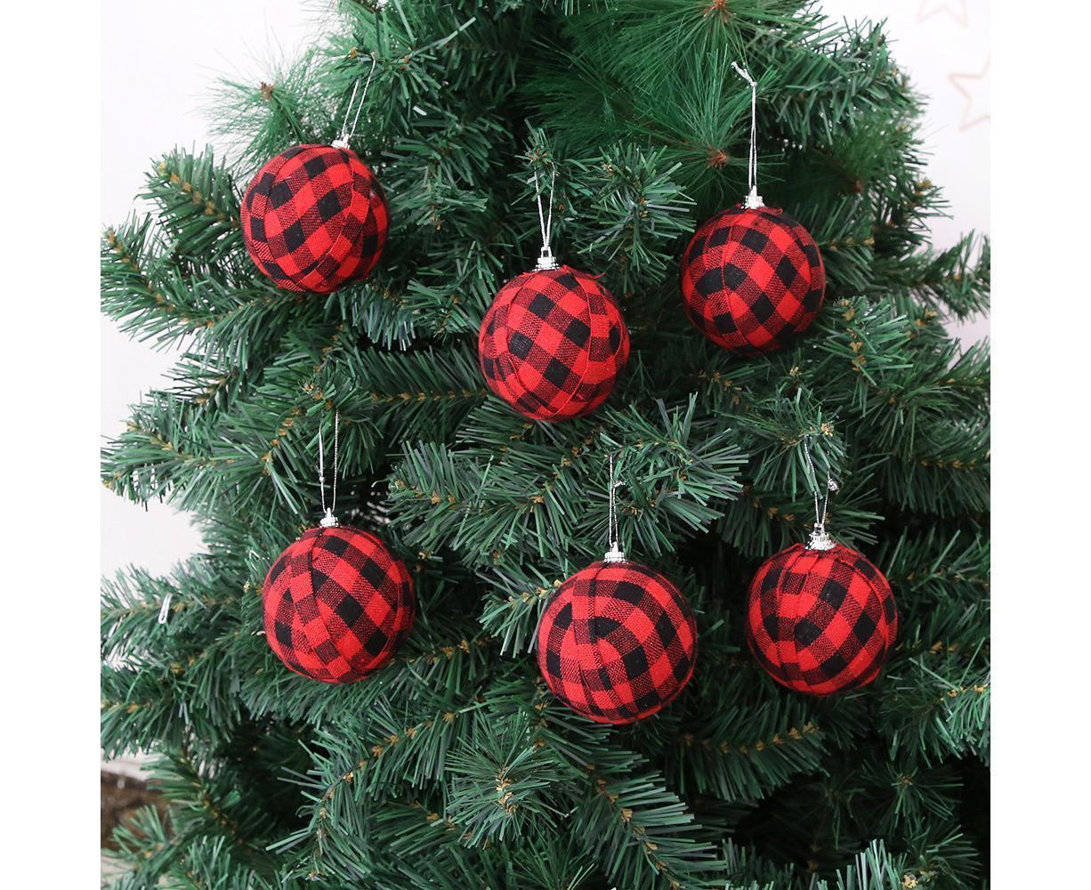 Plaid Ball Ornaments Christmas Decor Fabric Wrapped Balls Xmas Holiday For Home Decoration,Red And Black Plaid-24/Box - Image 5