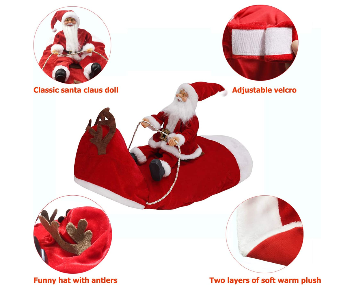 Santa Dog Costume Christmas Pet Clothes Santa Claus Riding Pet Costumes Party Dressing Up Dogs Cats Outfit For Small Medium Dogs Cats - Image 4