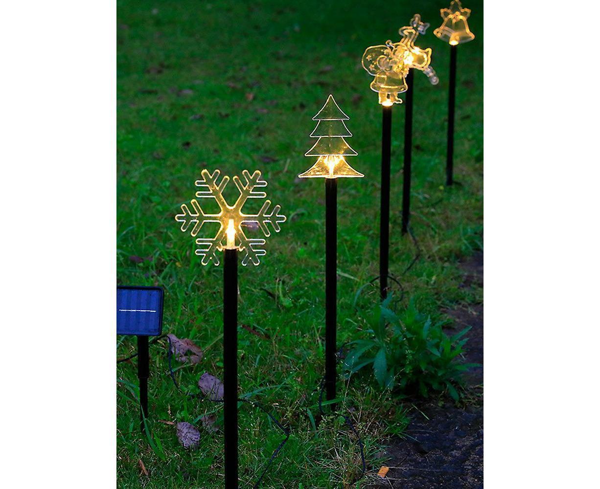 Solar Christmas Garden Stake Lights, 5-point Star, Snowflake, Tree Bell, Reindeer LED Outdoor Decorative Lights - Image 1