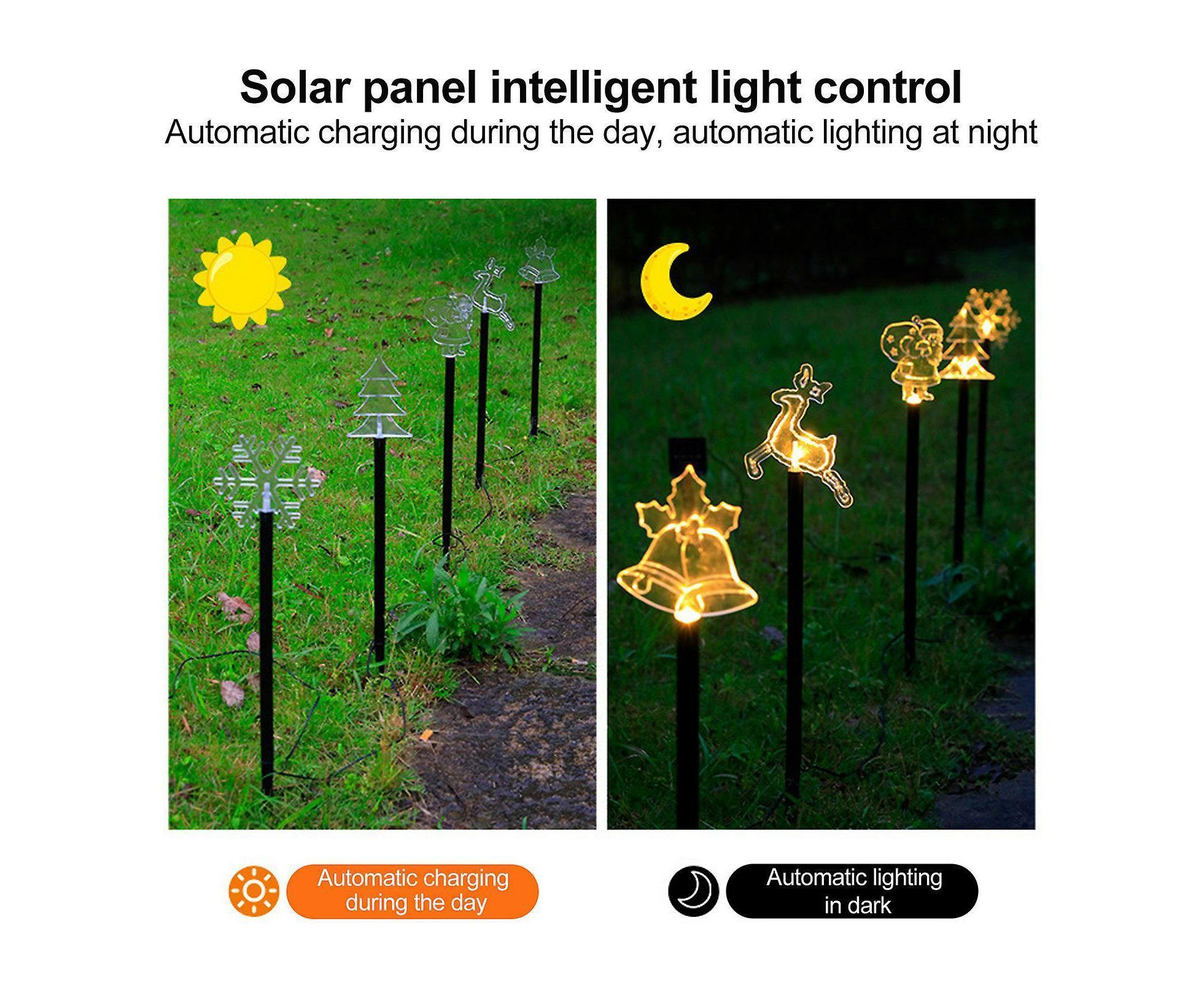 Solar Christmas Garden Stake Lights, 5-point Star, Snowflake, Tree Bell, Reindeer LED Outdoor Decorative Lights - Image 5