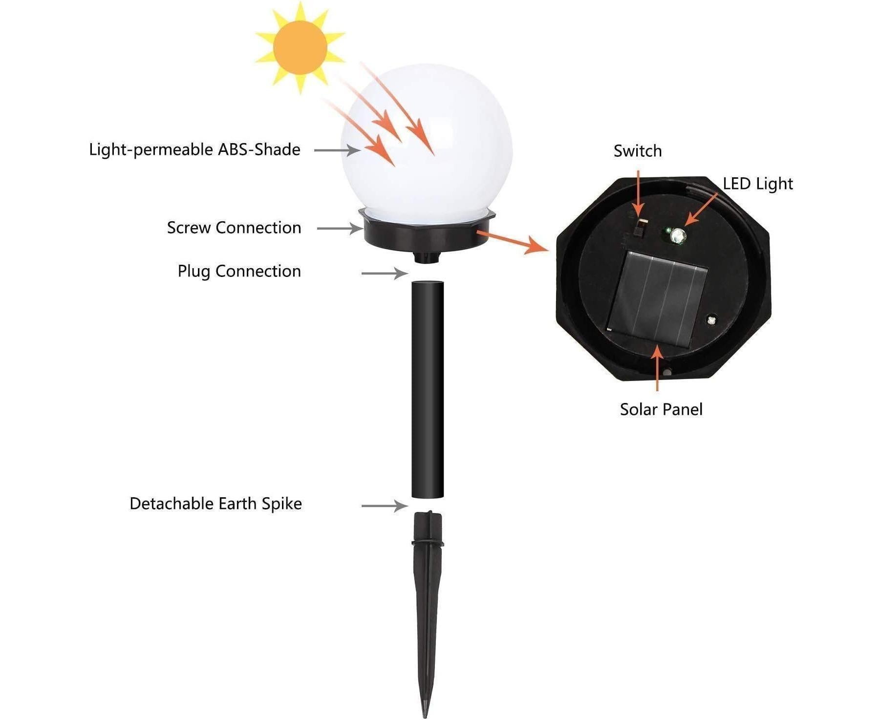 Solar Lights Outdoor, 6 Pack Solar LED Globe Powered Garden Light Waterproof for Yard Patio Walkway Landscape In-Ground Spike Pathway Cool White - Image 3