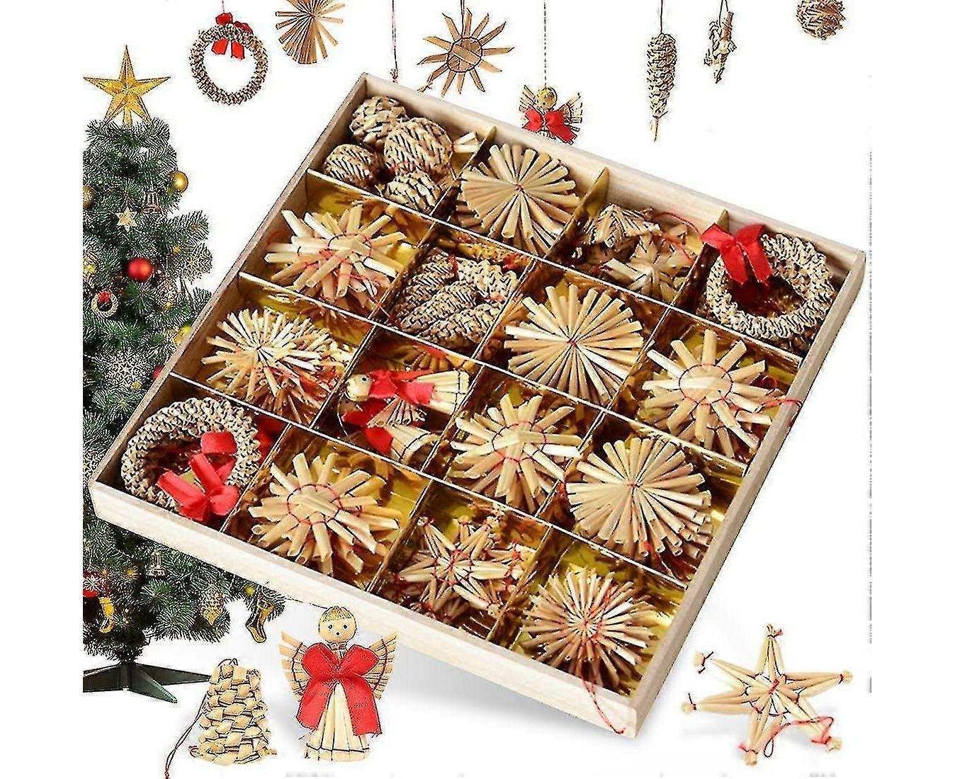 Straw Tree Decoration, 56 Pieces Christmas Tree Decoration Straw Pendant Set - Christmas Tree Decoration - Image 1