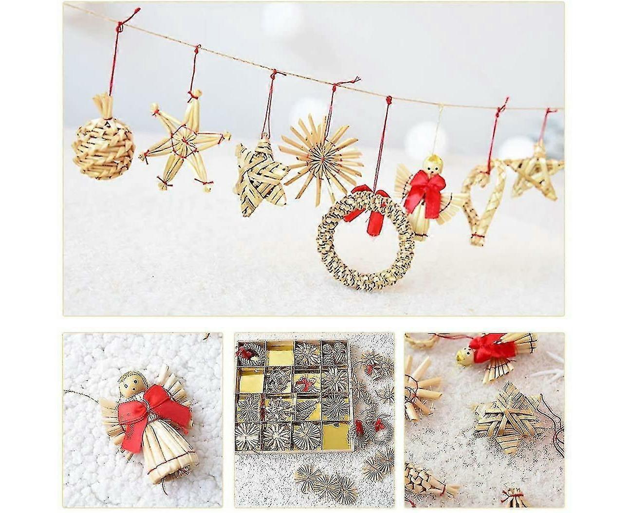 Straw Tree Decoration, 56 Pieces Christmas Tree Decoration Straw Pendant Set - Christmas Tree Decoration - Image 2